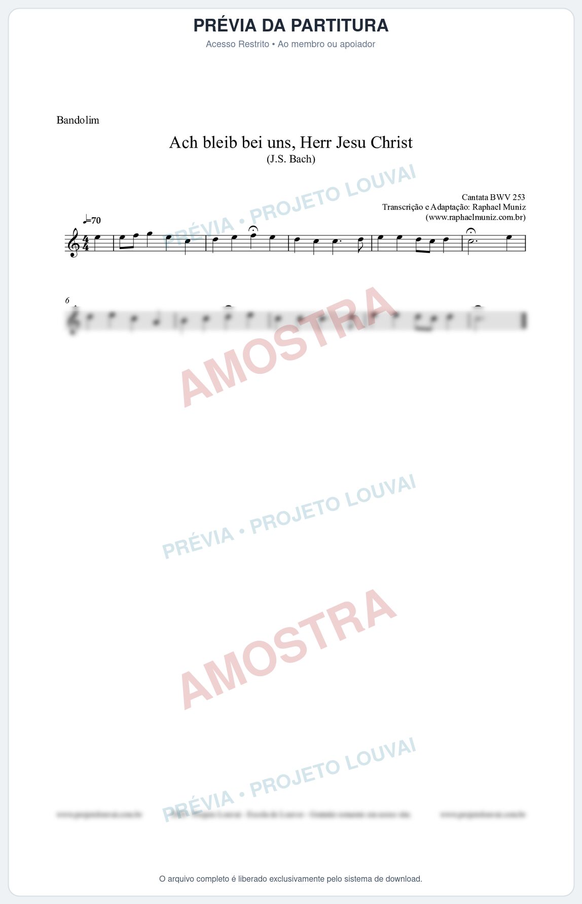 Prévia protegida da primeira página da partitura Partitura para Bandolim - Ach bleib bei uns, Herr Jesu Christ (BWV 253) (Tom C) - Johann Sebastian Bach