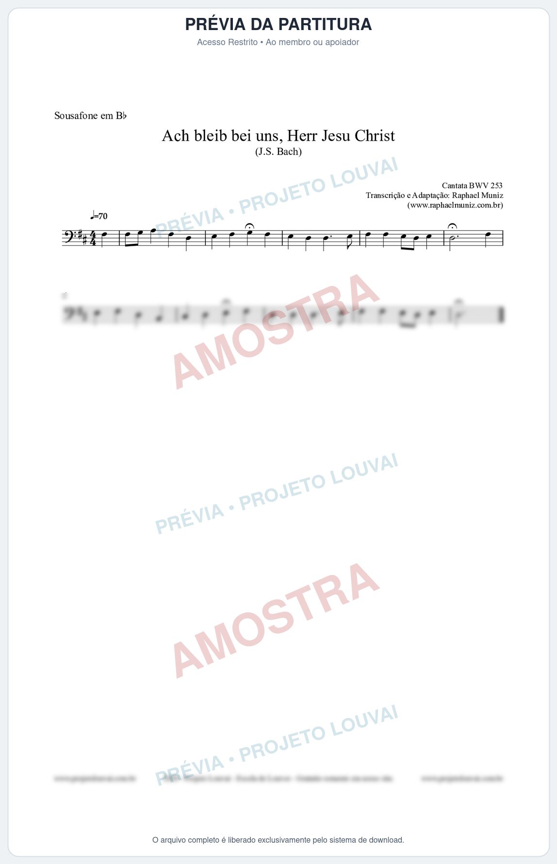 Prévia protegida da primeira página da partitura Partitura para Sousafone em Bb - Ach bleib bei uns, Herr Jesu Christ (BWV 253) (Tom C) - Johann Sebastian Bach