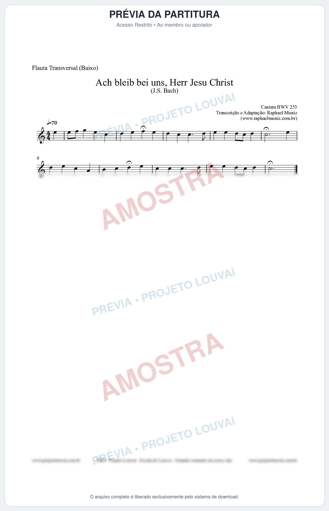 Prévia protegida da primeira página da partitura Partitura para Flauta Transversal (Baixo) - Ach bleib bei uns, Herr Jesu Christ (BWV 253) (Tom C) - Johann Sebastian Bach