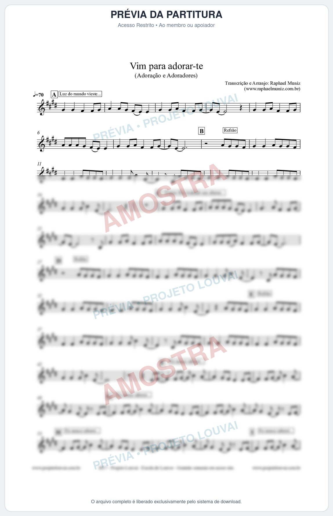 Prévia protegida da primeira página da partitura Partitura para Violino - Vim para Adorar-te - Adoração e Adoradores