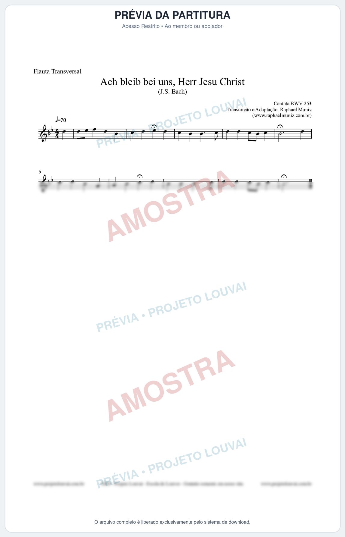 Prévia protegida da primeira página da partitura Partitura para Flauta Transversal - Ach bleib bei uns, Herr Jesu Christ (BWV 253) (Tom Bb) - Johann Sebastian Bach