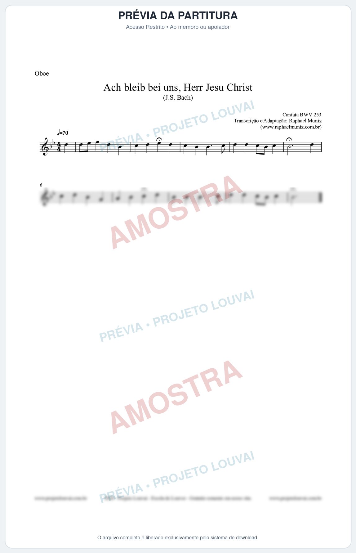 Prévia protegida da primeira página da partitura Partitura para Oboé - Ach bleib bei uns, Herr Jesu Christ (BWV 253) (Tom Bb) - Johann Sebastian Bach