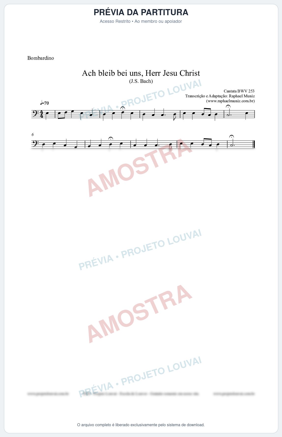 Prévia protegida da primeira página da partitura Partitura para Bombardino - Ach bleib bei uns, Herr Jesu Christ (BWV 253) (Tom Bb) - Johann Sebastian Bach