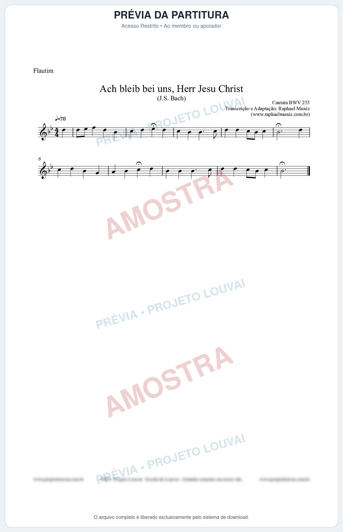 Prévia protegida da primeira página da partitura Partitura para Flautim - Ach bleib bei uns, Herr Jesu Christ (BWV 253) (Tom Bb) - Johann Sebastian Bach