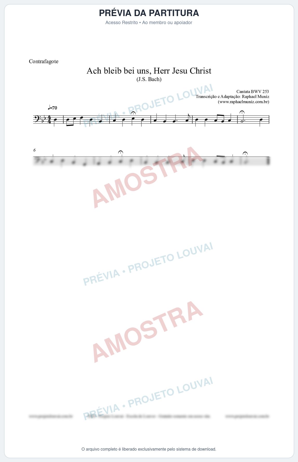 Prévia protegida da primeira página da partitura Partitura para Contrafagote - Ach bleib bei uns, Herr Jesu Christ (BWV 253) (Tom Bb) - Johann Sebastian Bach
