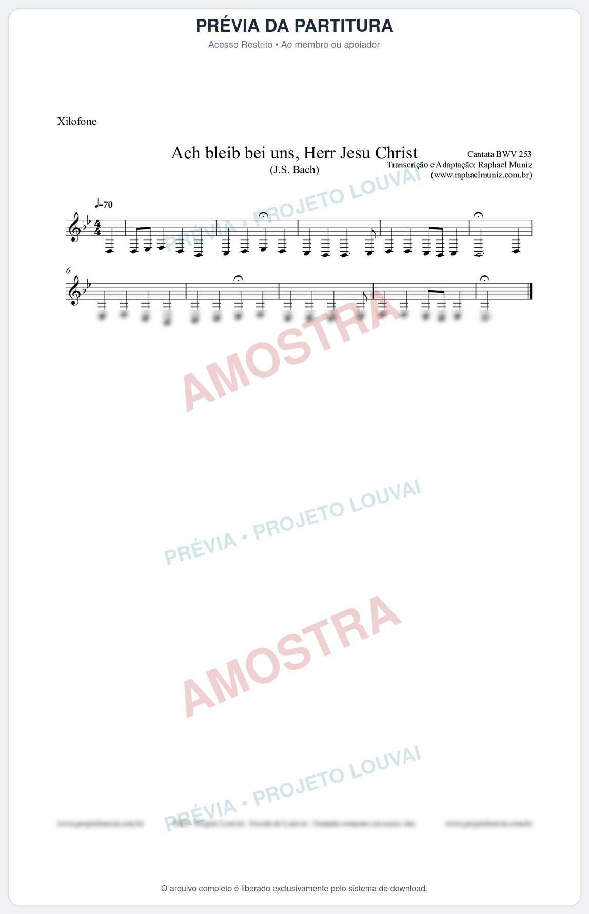 Prévia protegida da primeira página da partitura Partitura para Xilofone - Ach bleib bei uns, Herr Jesu Christ (BWV 253) (Tom Bb) - Johann Sebastian Bach