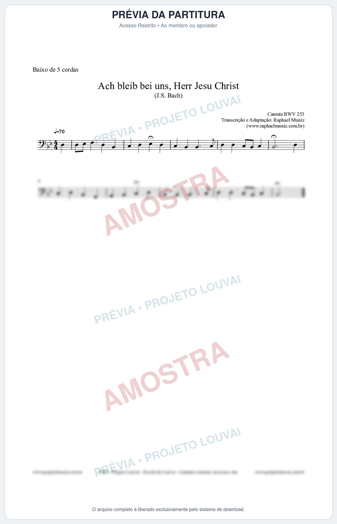 Prévia protegida da primeira página da partitura Partitura para Baixo de 5 cordas - Ach bleib bei uns, Herr Jesu Christ (BWV 253) (Tom Bb) - Johann Sebastian Bach