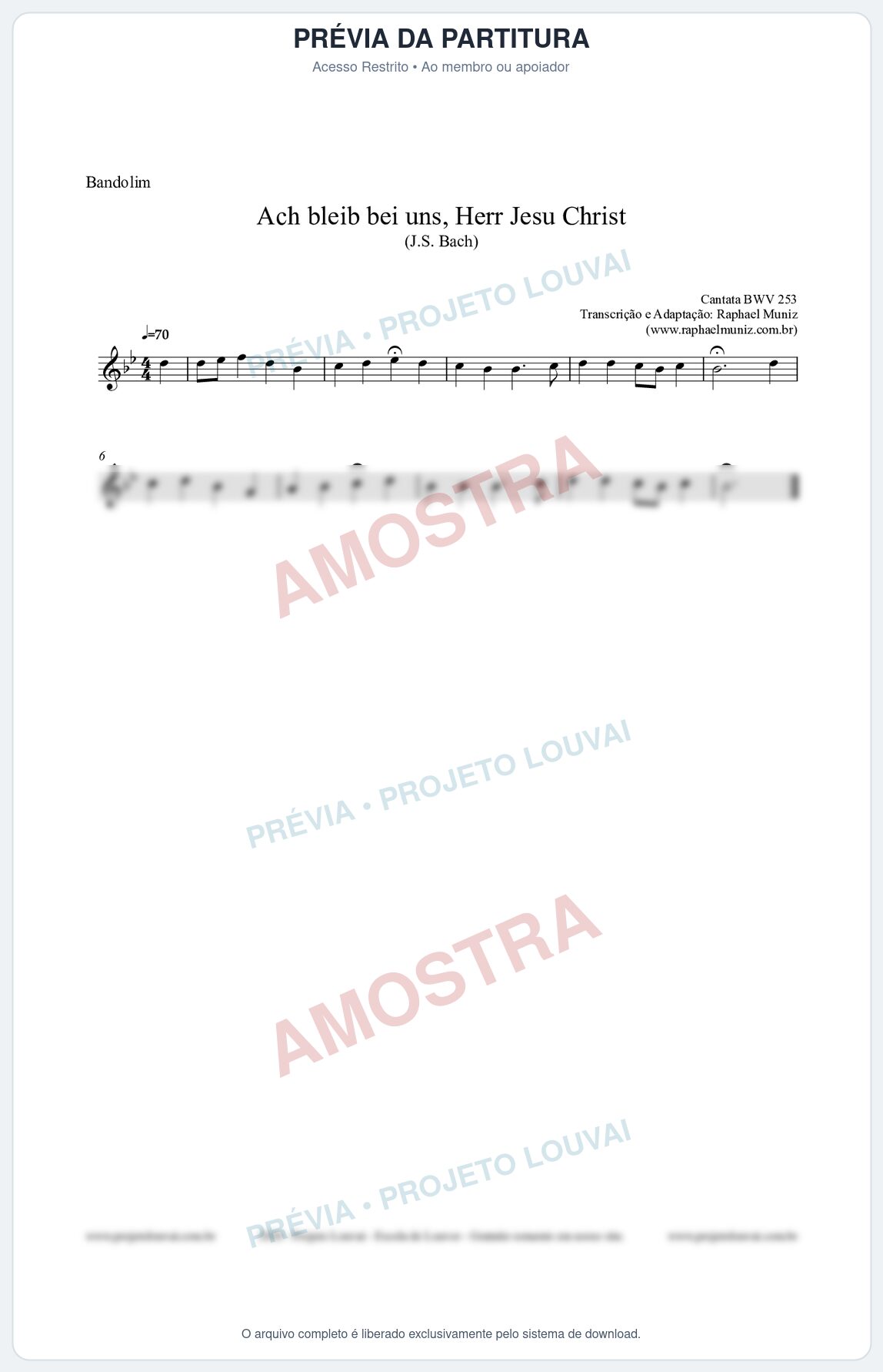 Prévia protegida da primeira página da partitura Partitura para Bandolim - Ach bleib bei uns, Herr Jesu Christ (BWV 253) (Tom Bb) - Johann Sebastian Bach