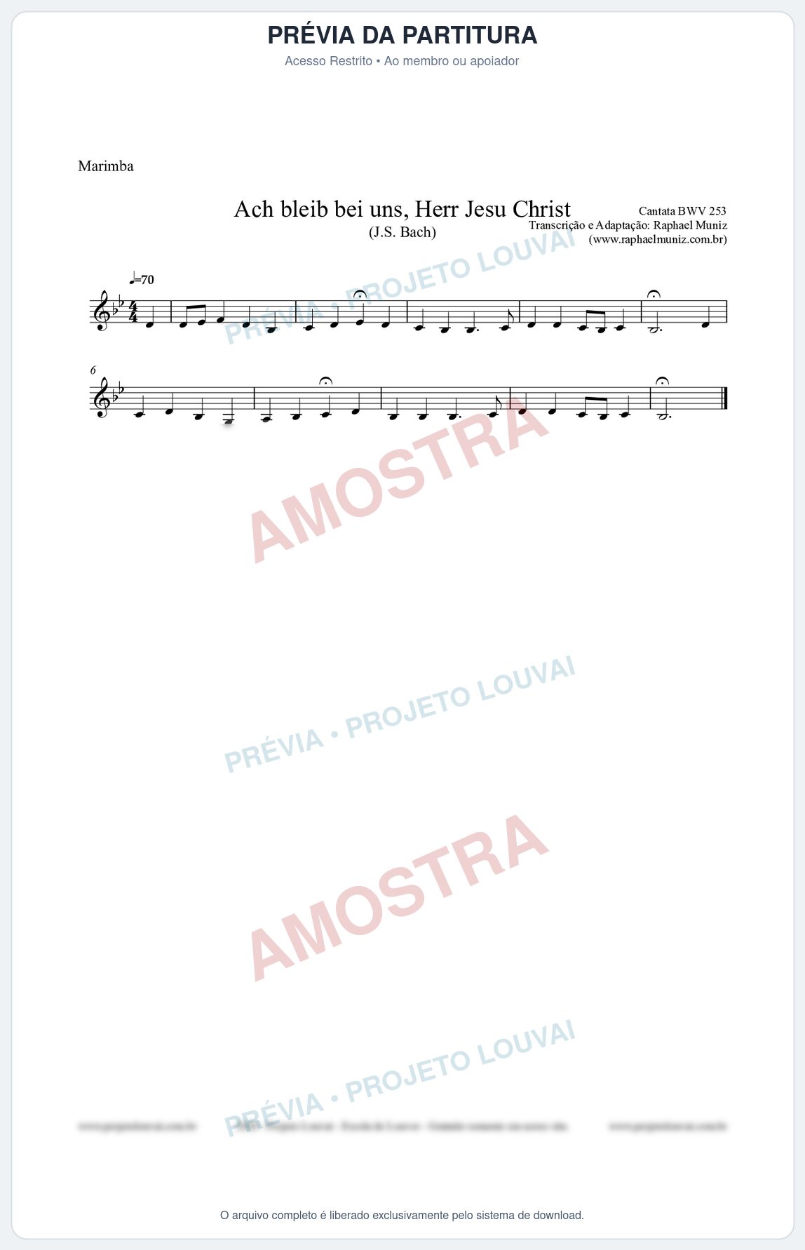 Prévia protegida da primeira página da partitura Partitura para Marimba - Ach bleib bei uns, Herr Jesu Christ (BWV 253) (Tom Bb) - Johann Sebastian Bach