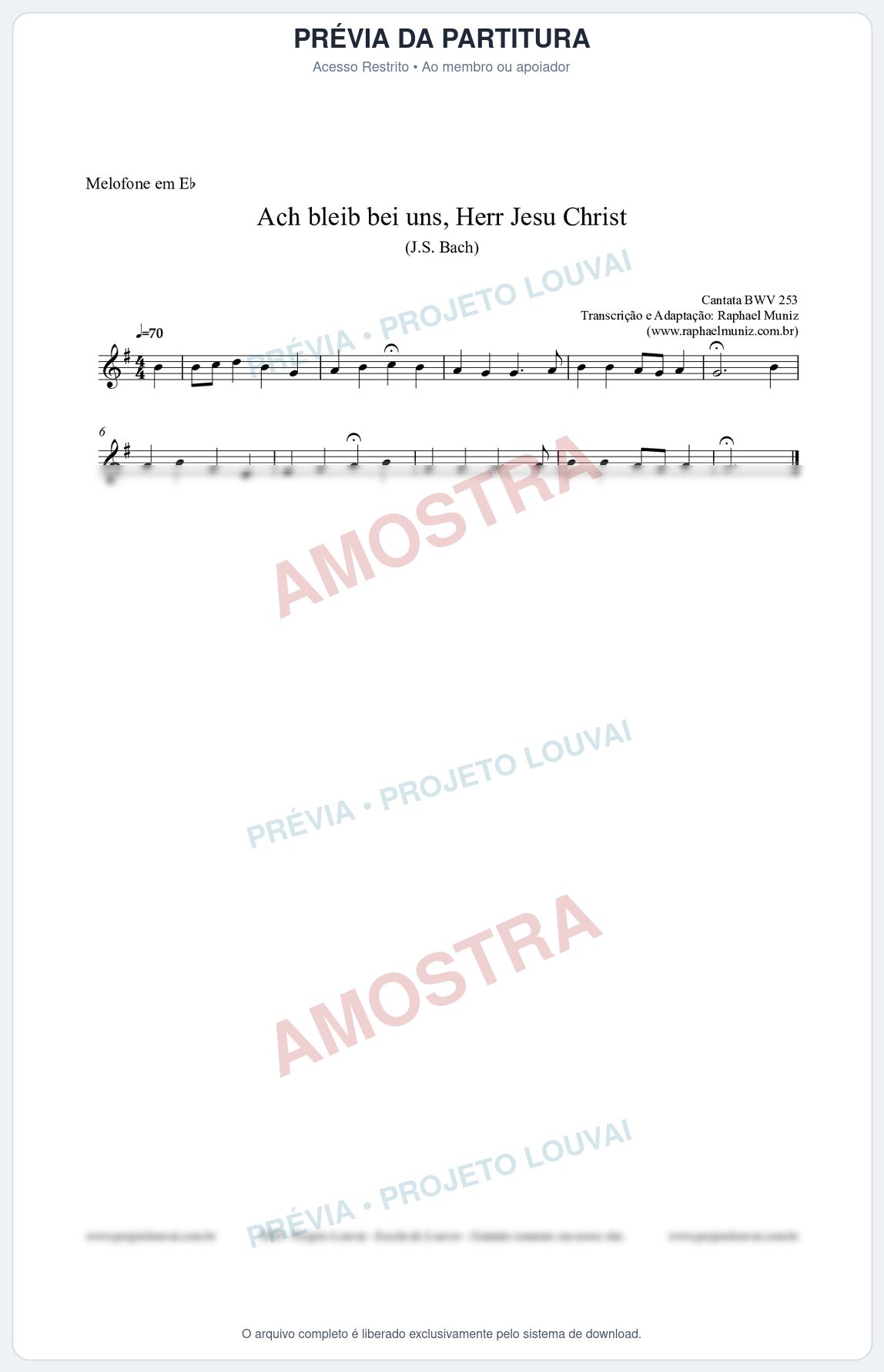 Prévia protegida da primeira página da partitura Partitura para Melofone em Eb - Ach bleib bei uns, Herr Jesu Christ (BWV 253) (Tom Bb) - Johann Sebastian Bach