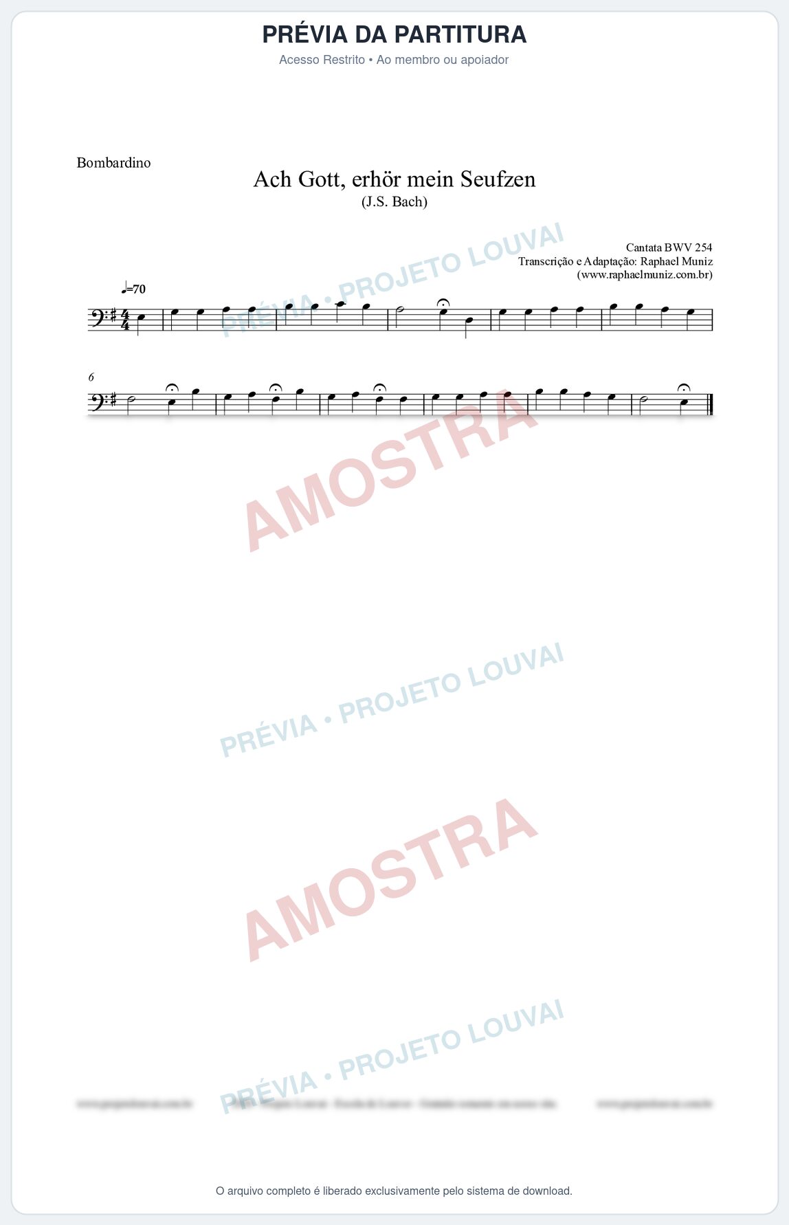 Prévia protegida da primeira página da partitura Partitura para Bombardino - Ach Gott, erhör mein Seufzen (BWV 254) (Tom Dm) - Johann Sebastian Bach