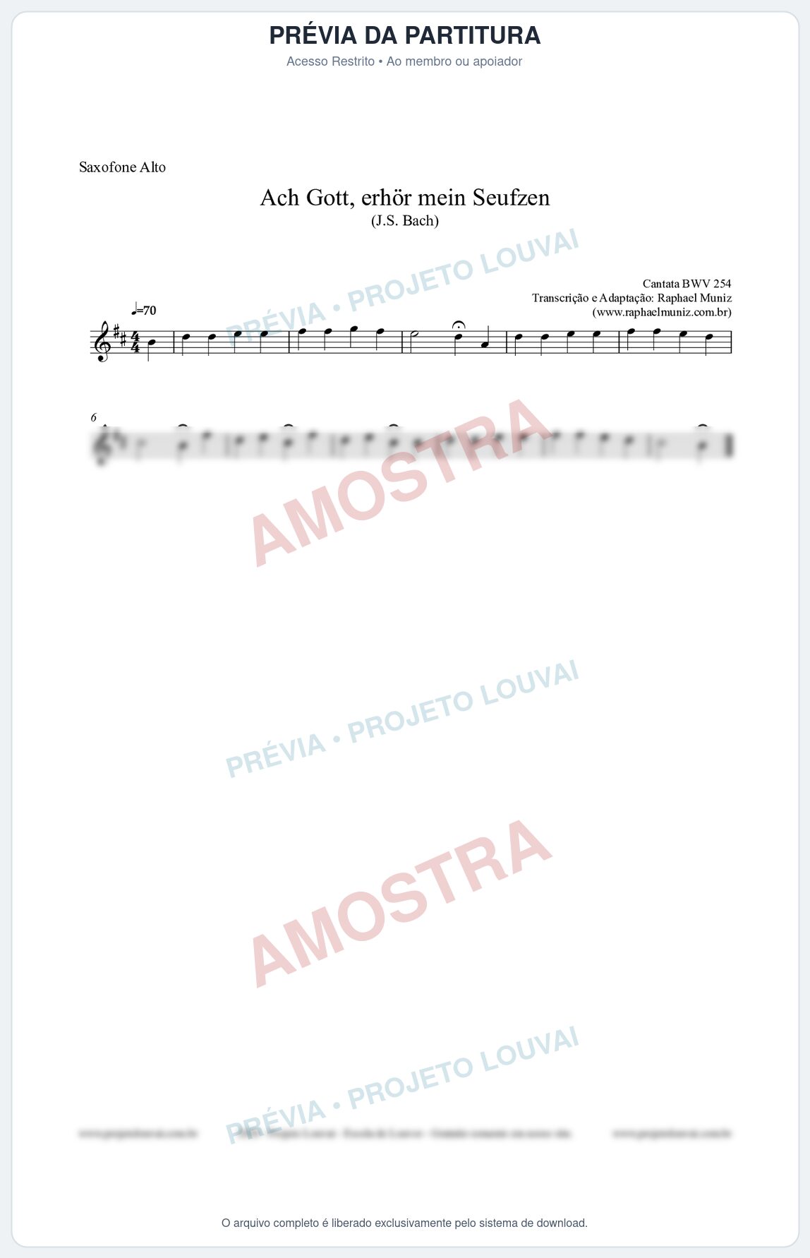 Prévia protegida da primeira página da partitura Partitura para Saxofone Alto - Ach Gott, erhör mein Seufzen (BWV 254) (Tom Dm) - Johann Sebastian Bach