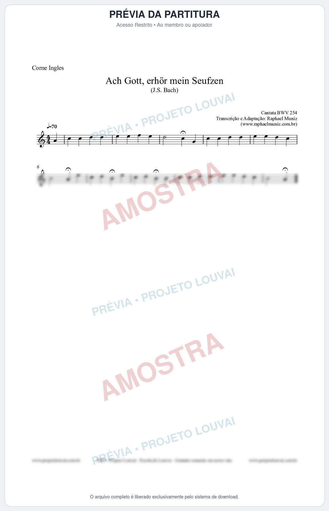 Prévia protegida da primeira página da partitura Partitura para Corne Inglês - Ach Gott, erhör mein Seufzen (BWV 254) (Tom Dm) - Johann Sebastian Bach