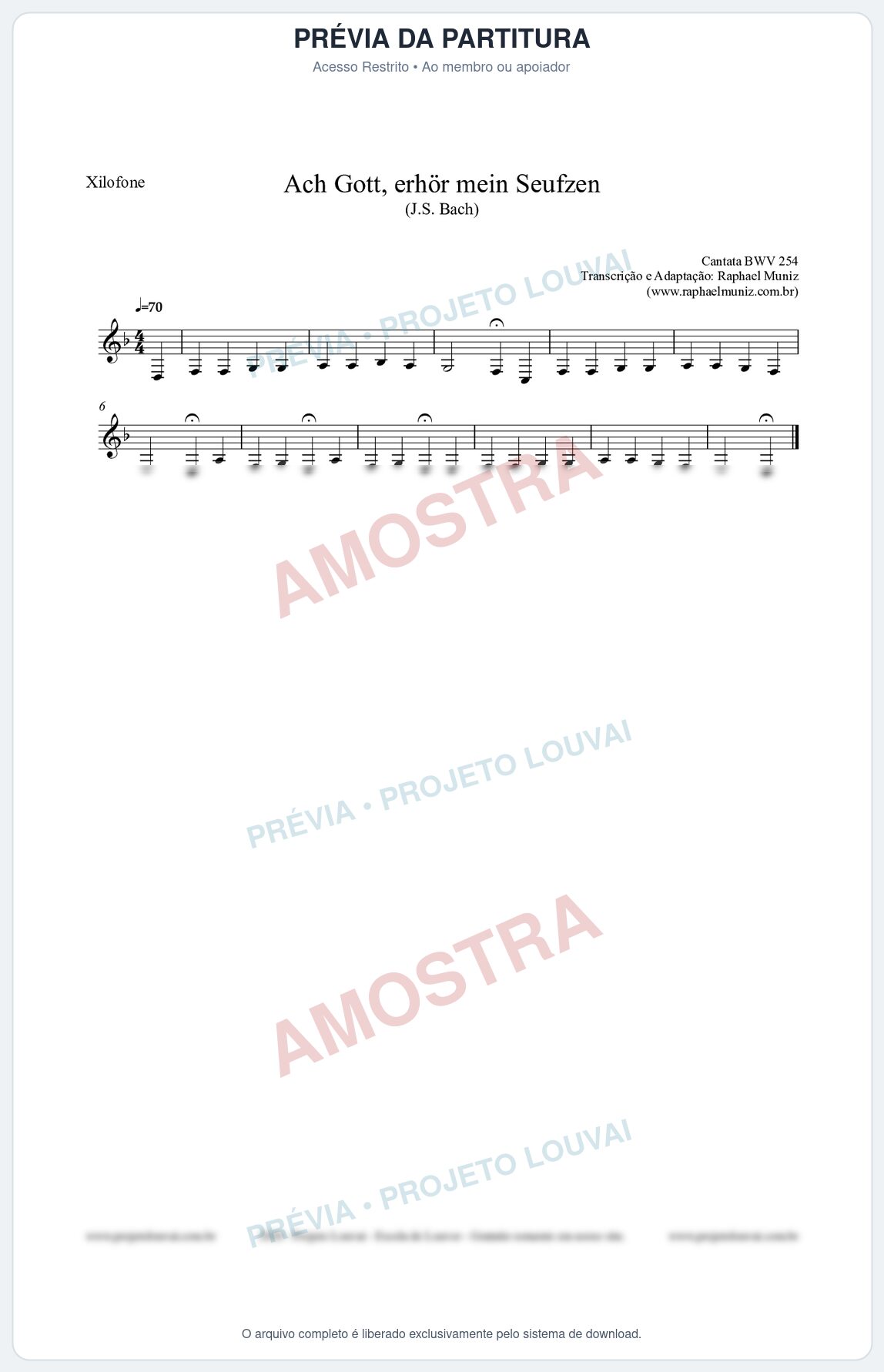 Prévia protegida da primeira página da partitura Partitura para Xilofone - Ach Gott, erhör mein Seufzen (BWV 254) (Tom Dm) - Johann Sebastian Bach