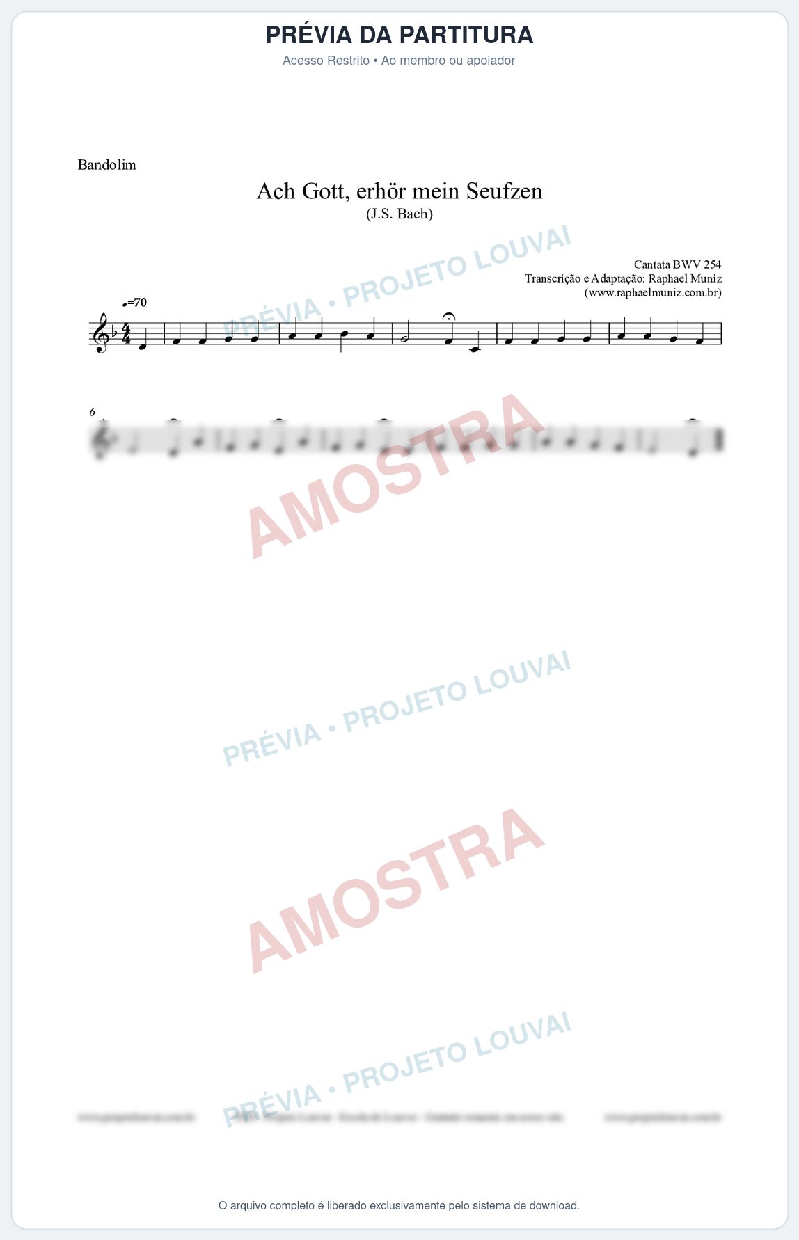 Prévia protegida da primeira página da partitura Partitura para Bandolim - Ach Gott, erhör mein Seufzen (BWV 254) (Tom Dm) - Johann Sebastian Bach