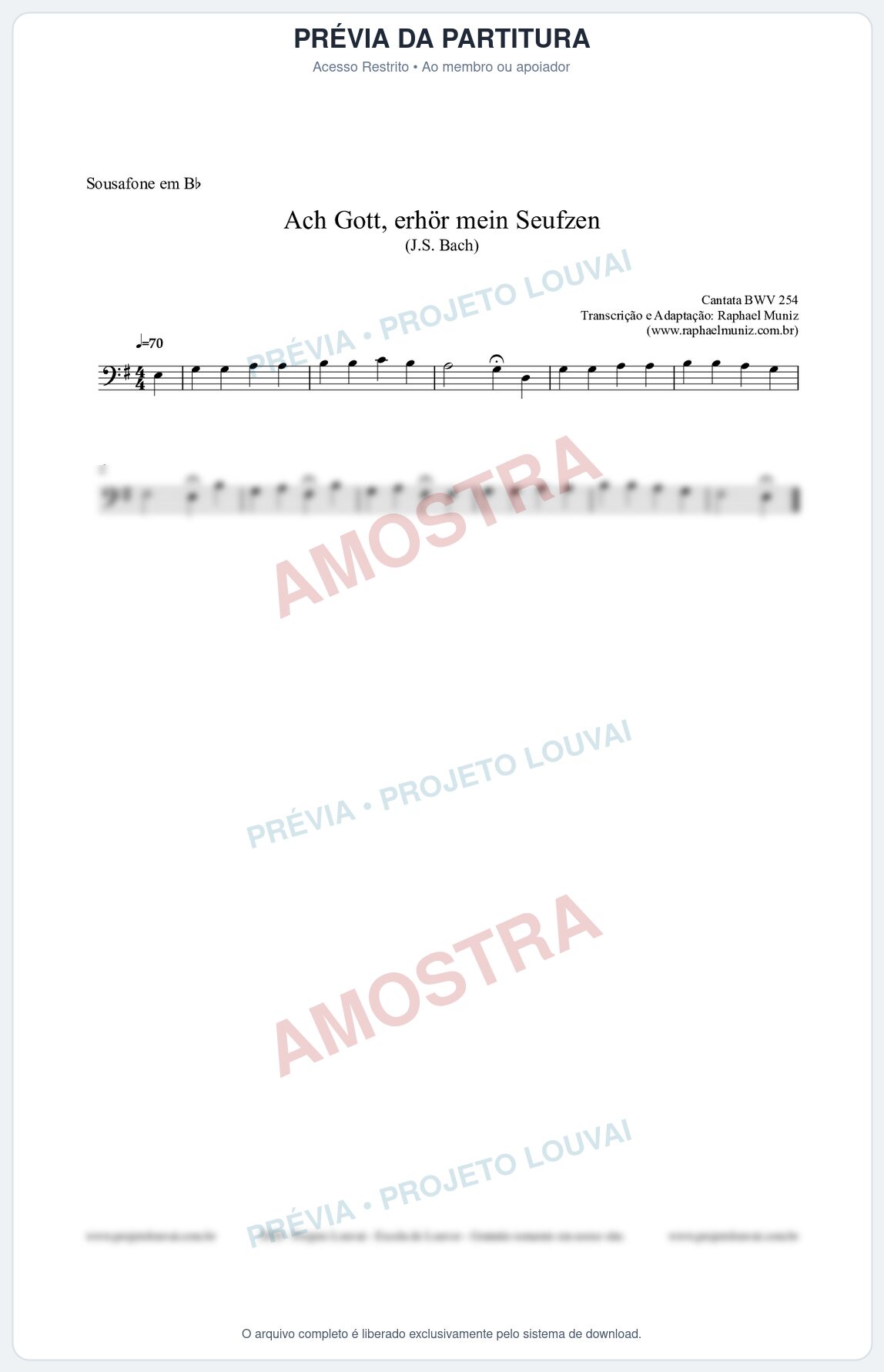 Prévia protegida da primeira página da partitura Partitura para Sousafone em Bb - Ach Gott, erhör mein Seufzen (BWV 254) (Tom Dm) - Johann Sebastian Bach