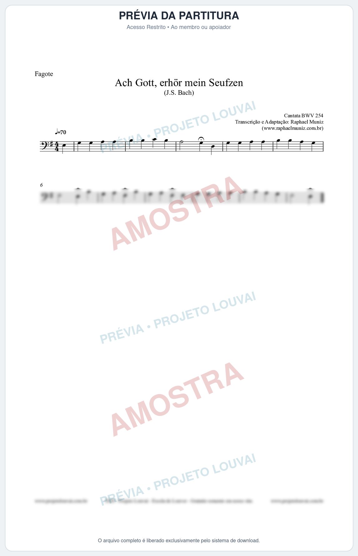 Prévia protegida da primeira página da partitura Partitura para Fagote - Ach Gott, erhör mein Seufzen (BWV 254) (Tom Em) - Johann Sebastian Bach