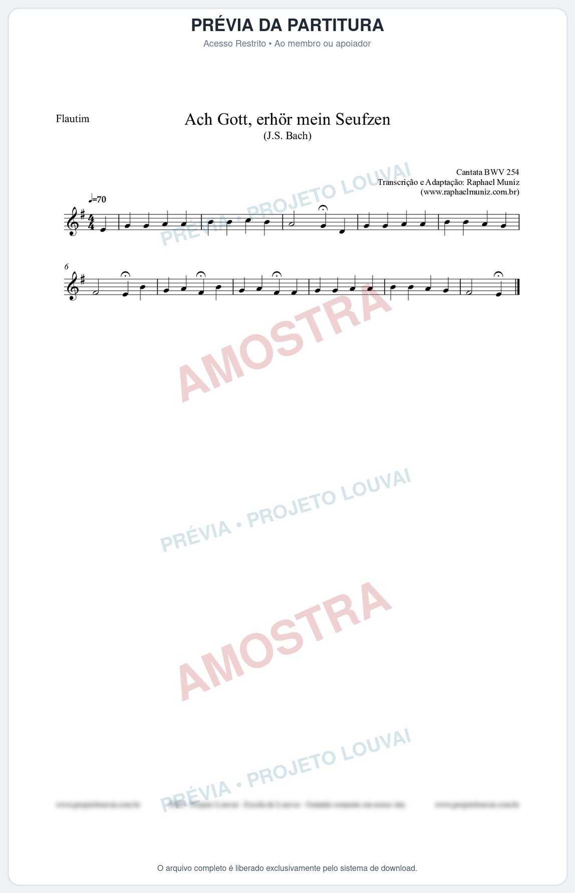 Prévia protegida da primeira página da partitura Partitura para Flautim - Ach Gott, erhör mein Seufzen (BWV 254) (Tom Em) - Johann Sebastian Bach