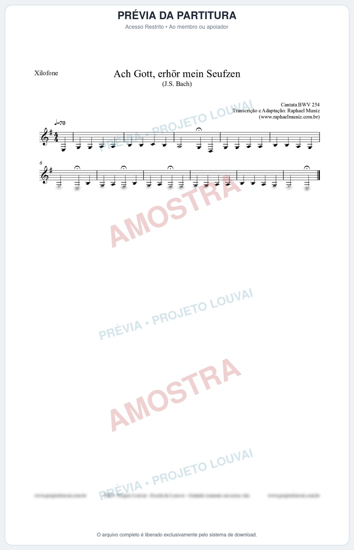 Prévia protegida da primeira página da partitura Partitura para Xilofone - Ach Gott, erhör mein Seufzen (BWV 254) (Tom Em) - Johann Sebastian Bach