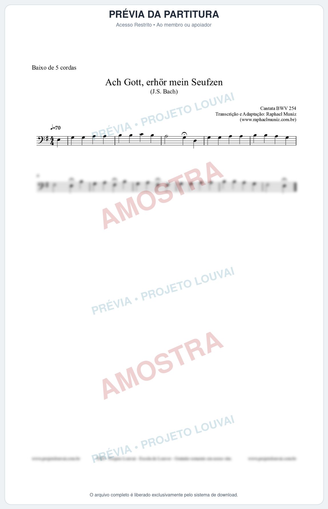 Prévia protegida da primeira página da partitura Partitura para Baixo de 5 cordas - Ach Gott, erhör mein Seufzen (BWV 254) (Tom Em) - Johann Sebastian Bach