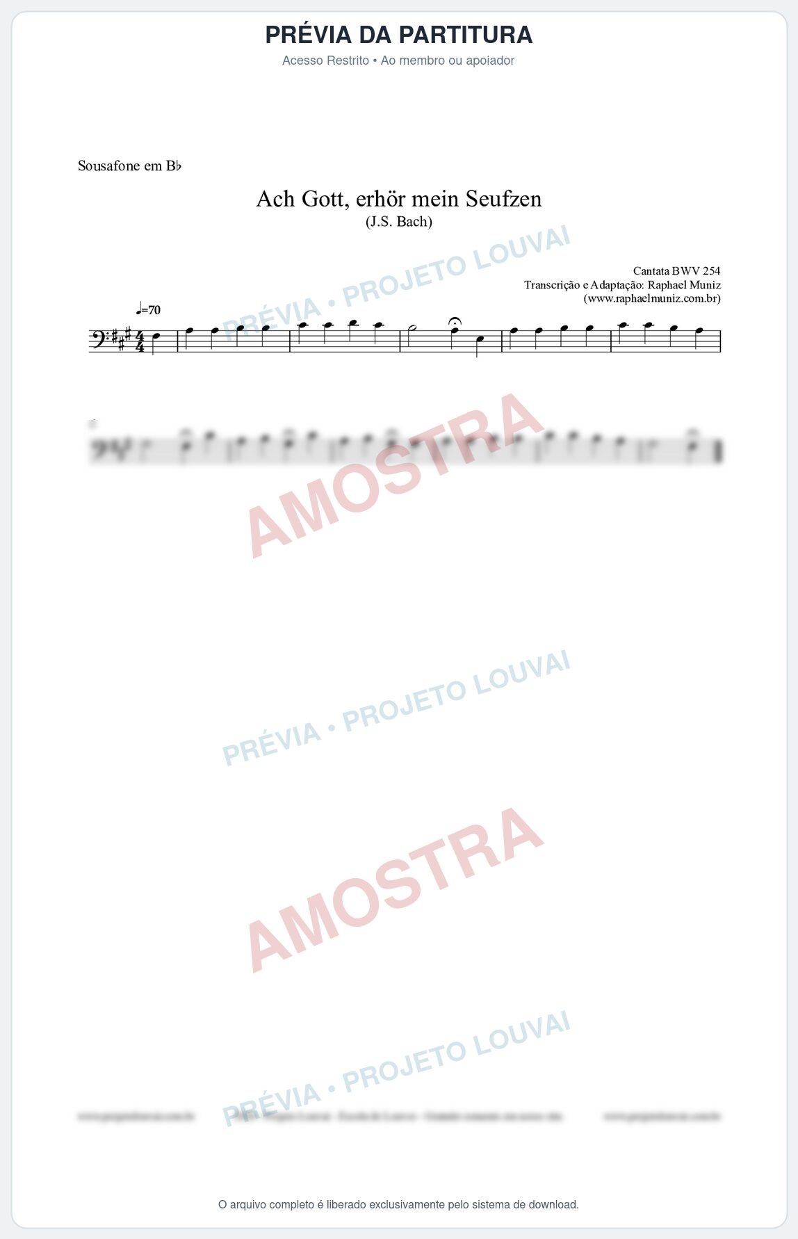 Prévia protegida da primeira página da partitura Partitura para Sousafone em Bb - Ach Gott, erhör mein Seufzen (BWV 254) (Tom Em) - Johann Sebastian Bach