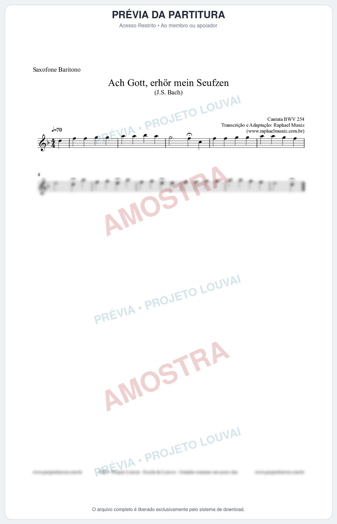 Prévia protegida da primeira página da partitura Partitura para Saxofone Barítono - Ach Gott, erhör mein Seufzen (BWV 254) (Tom Fm) - Johann Sebastian Bach