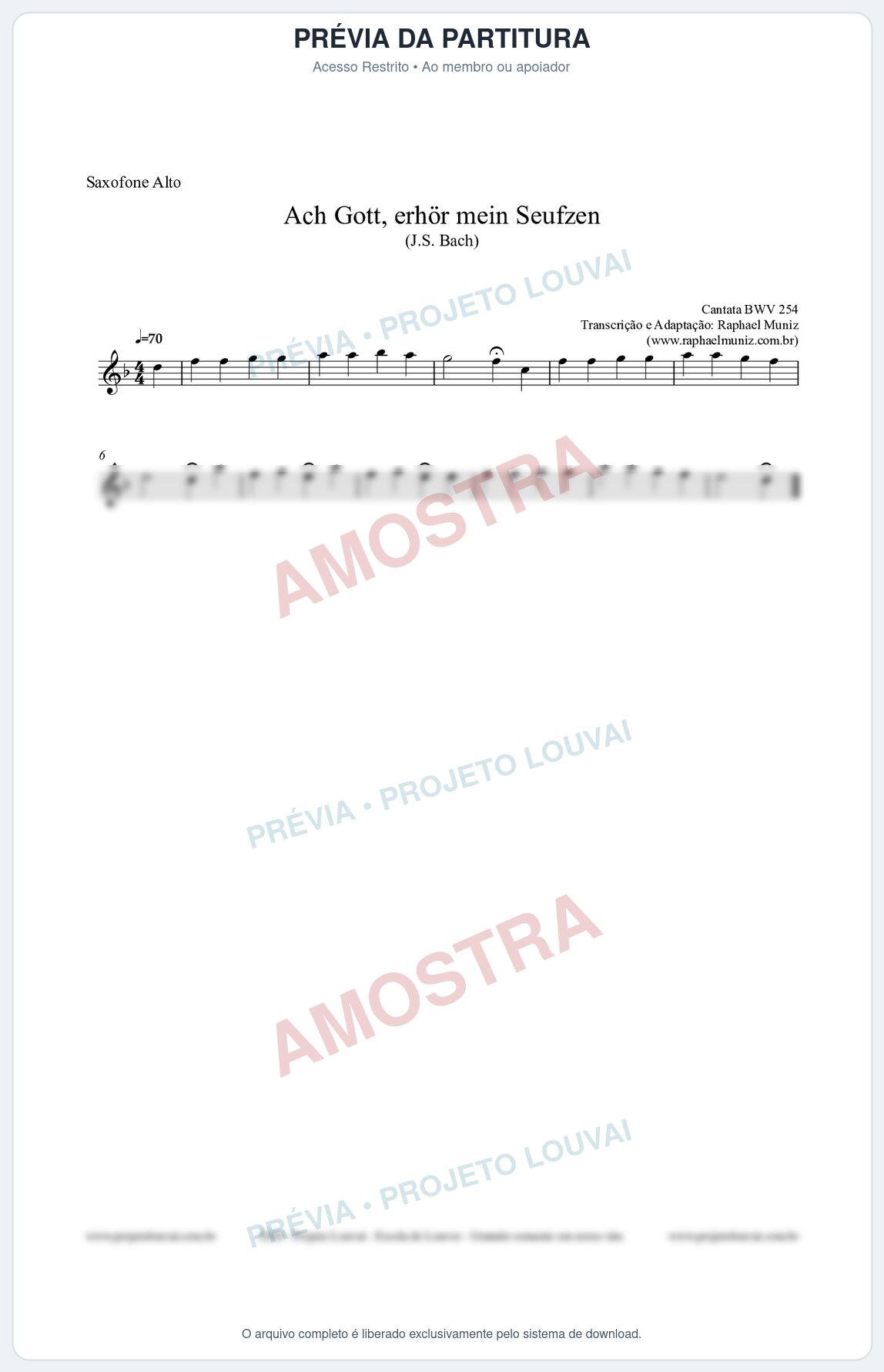 Prévia protegida da primeira página da partitura Partitura para Saxofone Alto - Ach Gott, erhör mein Seufzen (BWV 254) (Tom Fm) - Johann Sebastian Bach