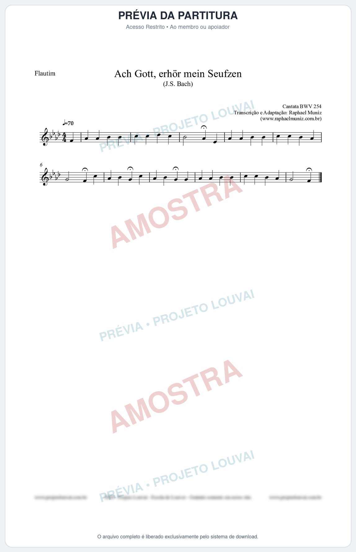 Prévia protegida da primeira página da partitura Partitura para Flautim - Ach Gott, erhör mein Seufzen (BWV 254) (Tom Fm) - Johann Sebastian Bach