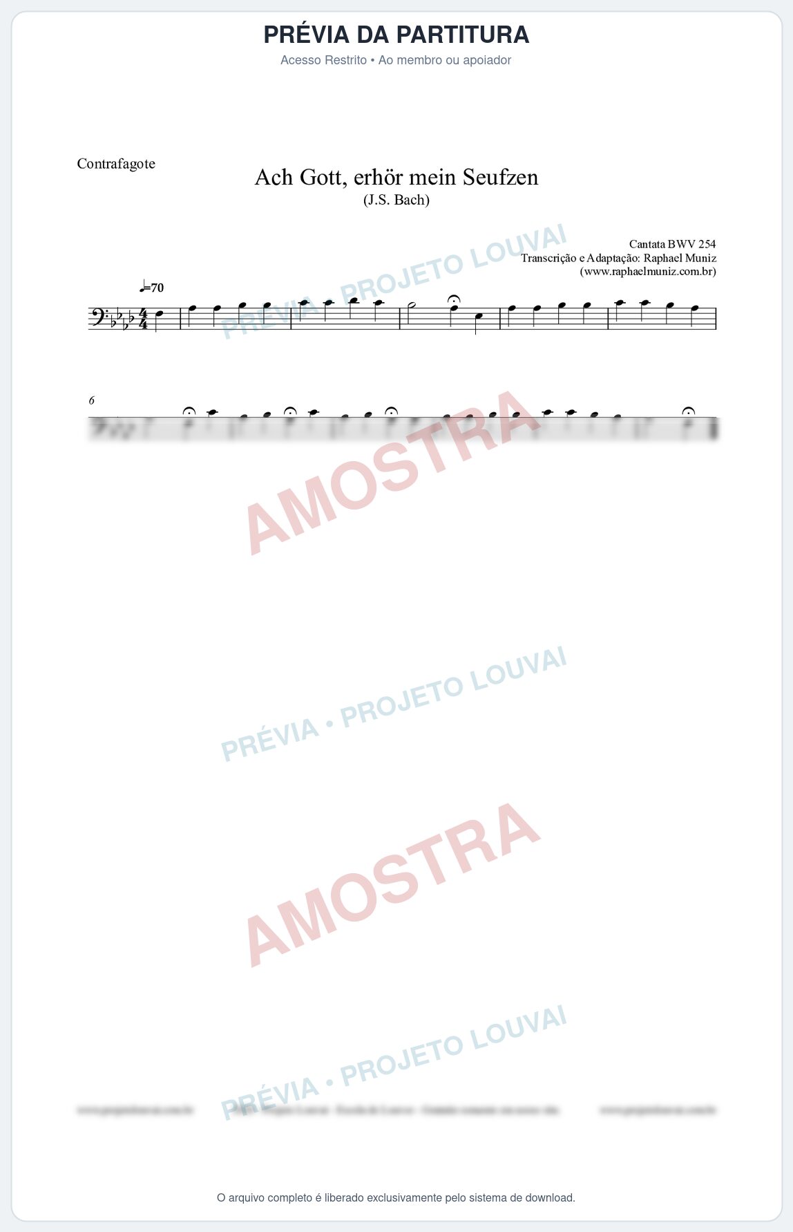 Prévia protegida da primeira página da partitura Partitura para Contrafagote - Ach Gott, erhör mein Seufzen (BWV 254) (Tom Fm) - Johann Sebastian Bach