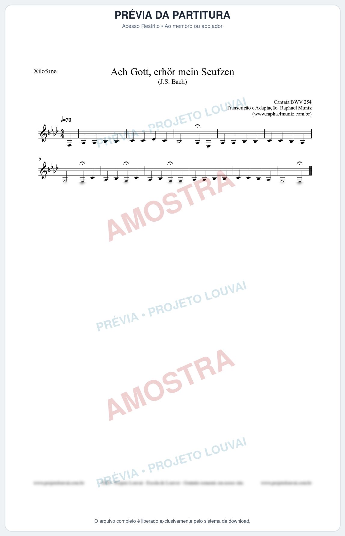 Prévia protegida da primeira página da partitura Partitura para Xilofone - Ach Gott, erhör mein Seufzen (BWV 254) (Tom Fm) - Johann Sebastian Bach