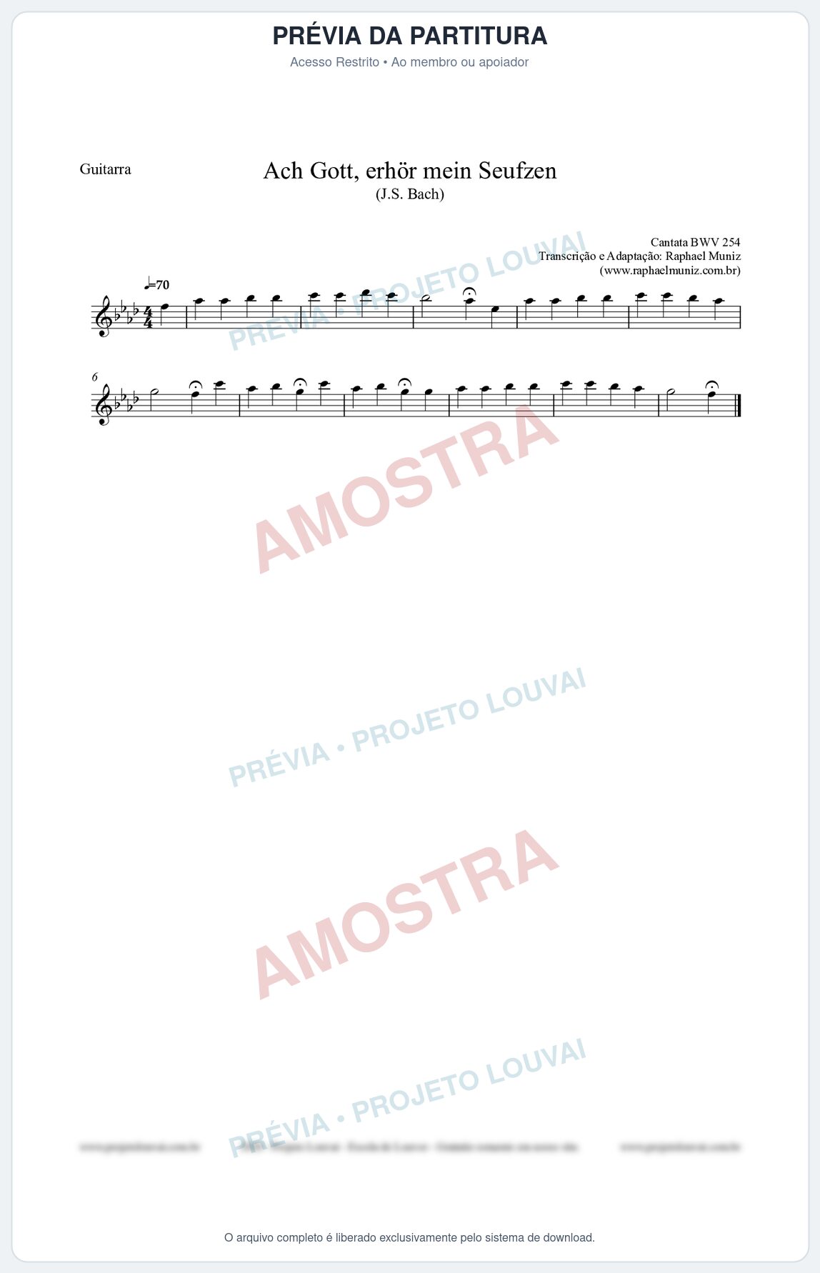 Prévia protegida da primeira página da partitura Partitura para Guitarra - Ach Gott, erhör mein Seufzen (BWV 254) (Tom Fm) - Johann Sebastian Bach