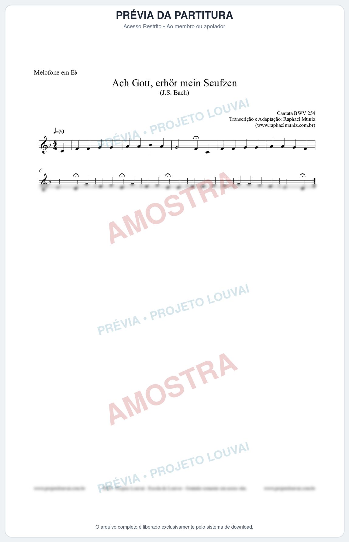 Prévia protegida da primeira página da partitura Partitura para Melofone em Eb - Ach Gott, erhör mein Seufzen (BWV 254) (Tom Fm) - Johann Sebastian Bach
