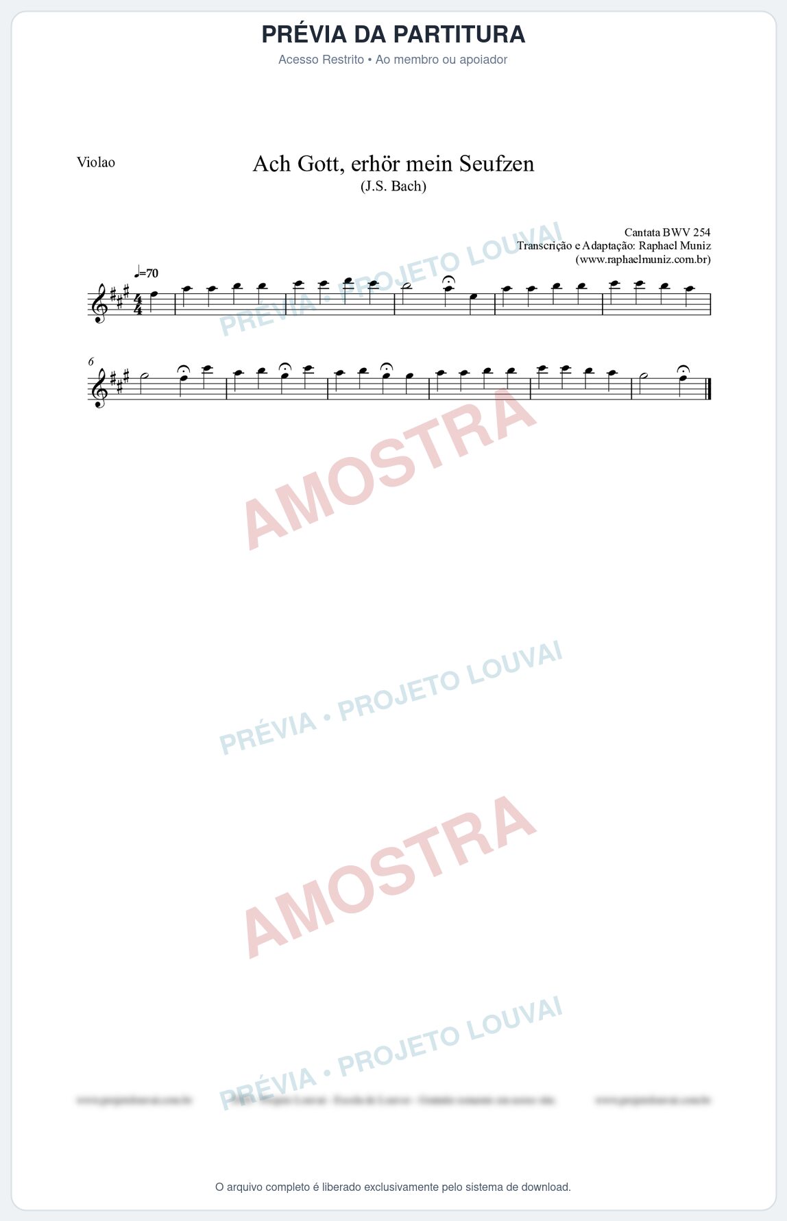 Prévia protegida da primeira página da partitura Partitura para Violão - Ach Gott, erhör mein Seufzen (BWV 254) (Tom F#m) - Johann Sebastian Bach