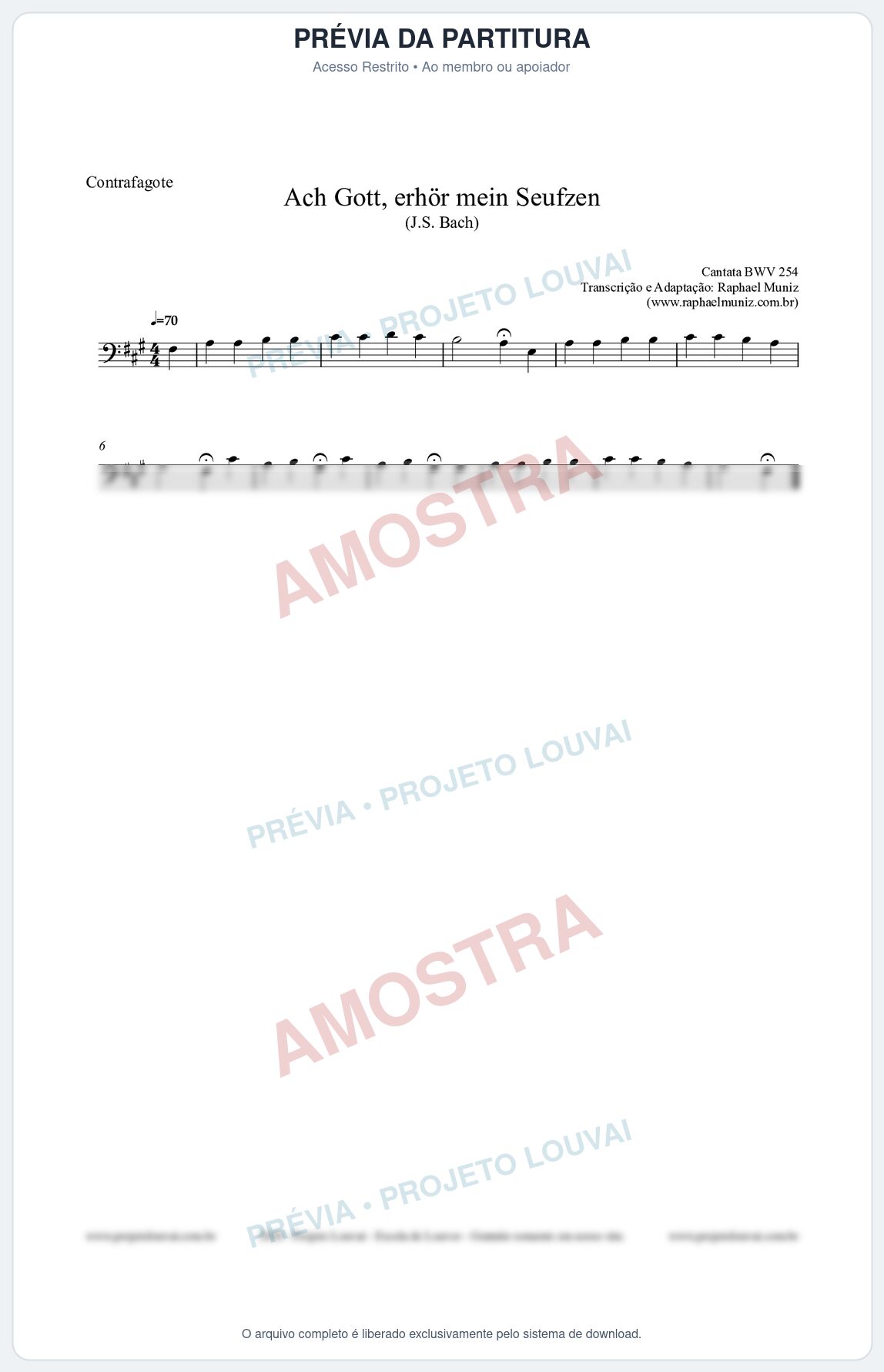 Prévia protegida da primeira página da partitura Partitura para Contrafagote - Ach Gott, erhör mein Seufzen (BWV 254) (Tom F#m) - Johann Sebastian Bach