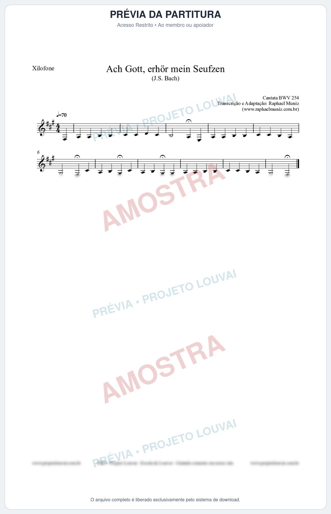 Prévia protegida da primeira página da partitura Partitura para Xilofone - Ach Gott, erhör mein Seufzen (BWV 254) (Tom F#m) - Johann Sebastian Bach