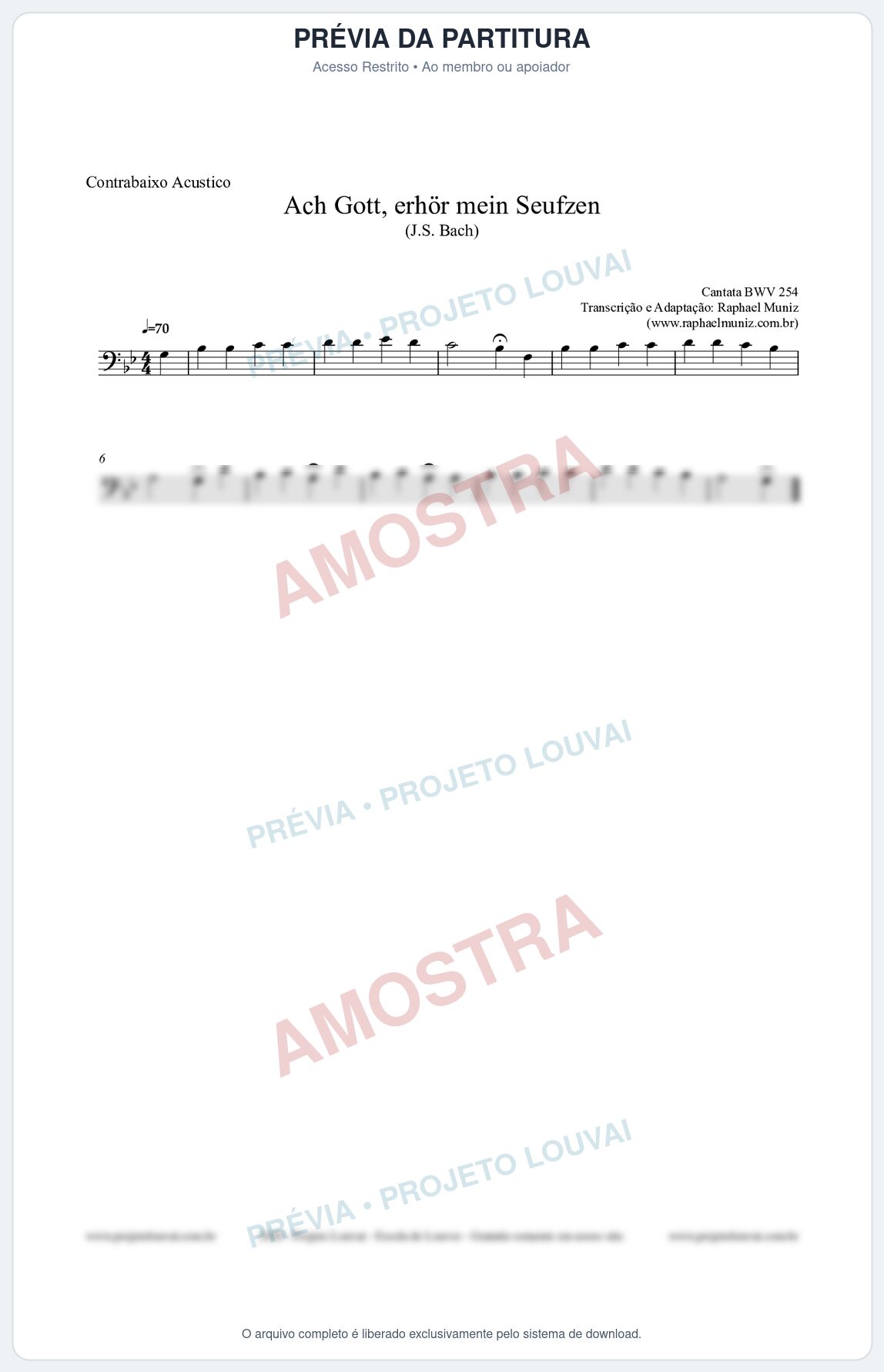 Prévia protegida da primeira página da partitura Partitura para Contrabaixo Acústico - Ach Gott, erhör mein Seufzen (BWV 254) (Tom Gm) - Johann Sebastian Bach