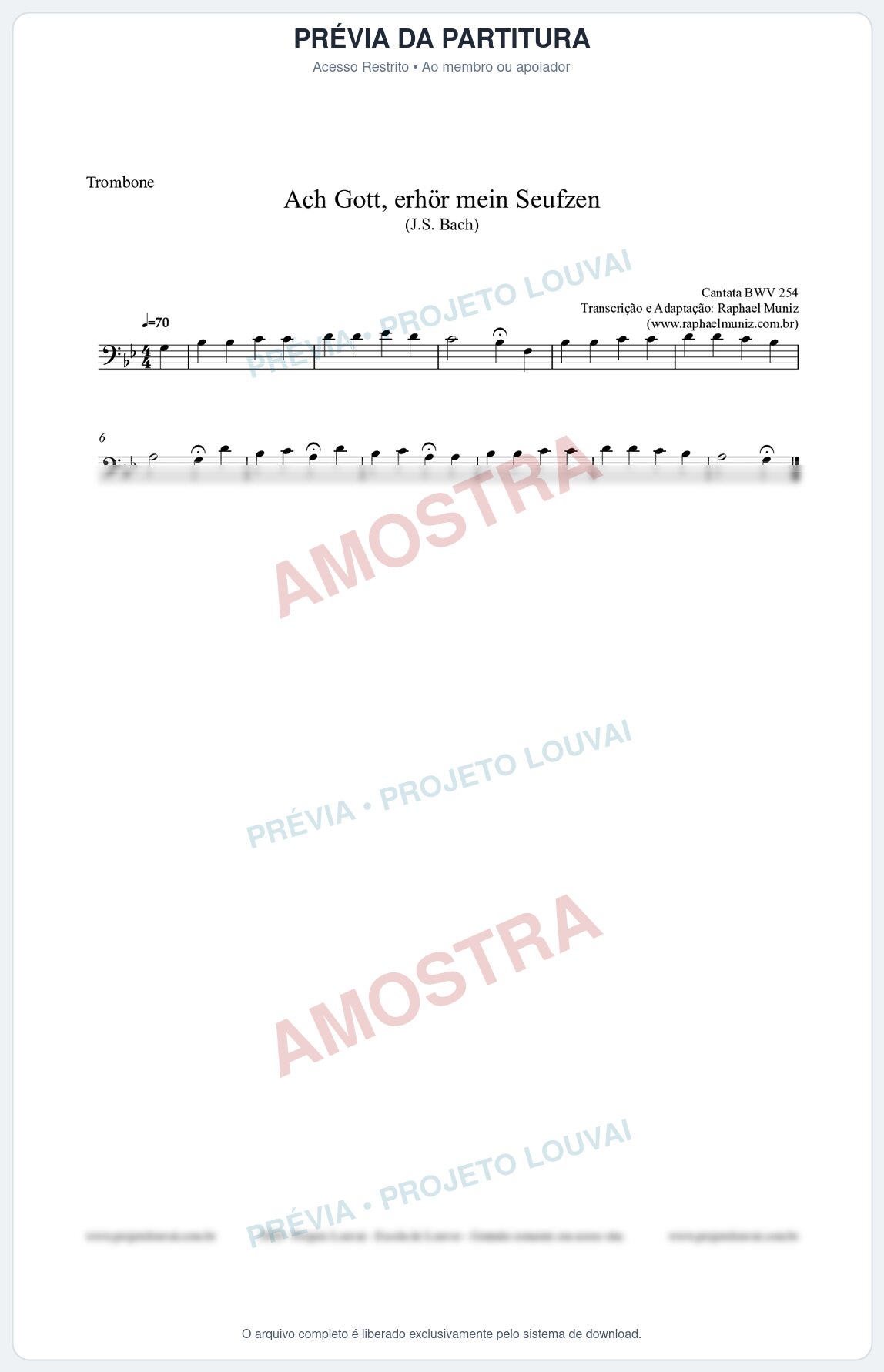 Prévia protegida da primeira página da partitura Partitura para Trombone - Ach Gott, erhör mein Seufzen (BWV 254) (Tom Gm) - Johann Sebastian Bach