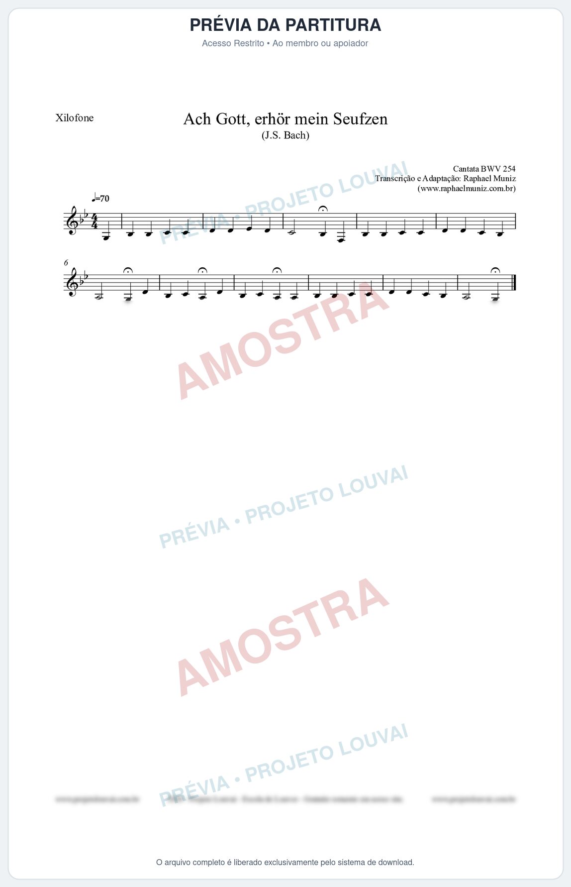 Prévia protegida da primeira página da partitura Partitura para Xilofone - Ach Gott, erhör mein Seufzen (BWV 254) (Tom Gm) - Johann Sebastian Bach