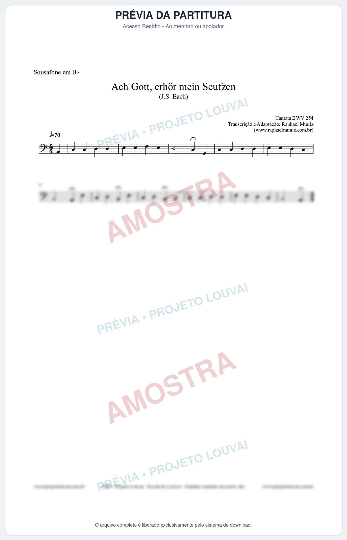 Prévia protegida da primeira página da partitura Partitura para Sousafone em Bb - Ach Gott, erhör mein Seufzen (BWV 254) (Tom Gm) - Johann Sebastian Bach