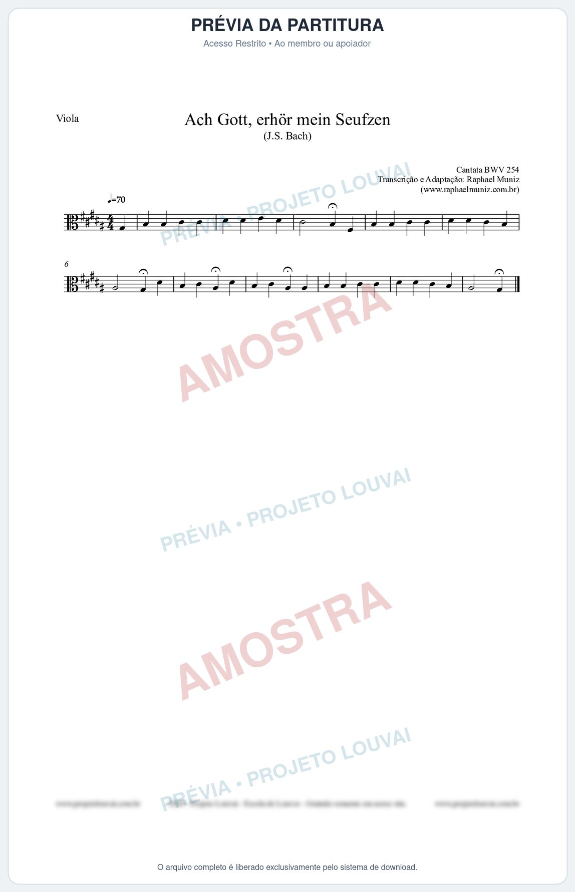 Prévia protegida da primeira página da partitura Partitura para Viola - Ach Gott, erhör mein Seufzen (BWV 254) (Tom G#m) - Johann Sebastian Bach