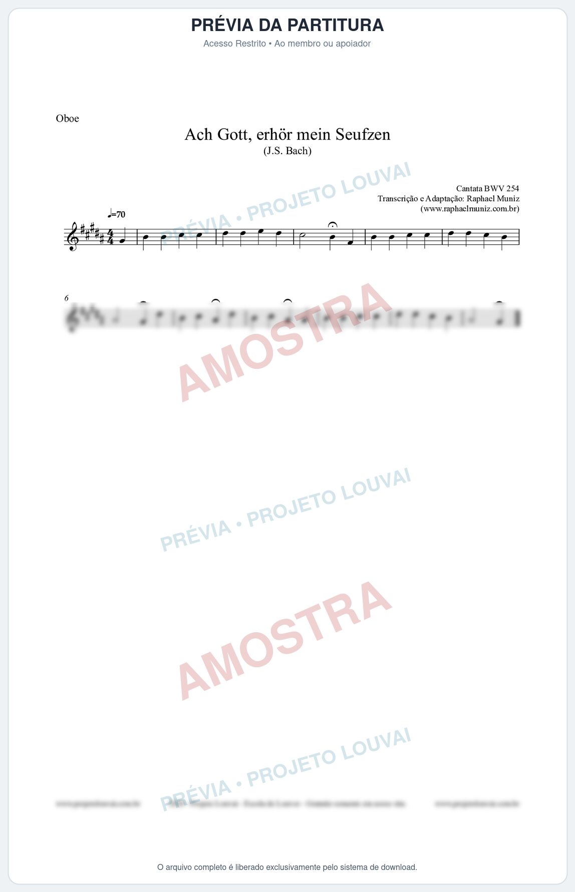 Prévia protegida da primeira página da partitura Partitura para Oboé - Ach Gott, erhör mein Seufzen (BWV 254) (Tom G#m) - Johann Sebastian Bach