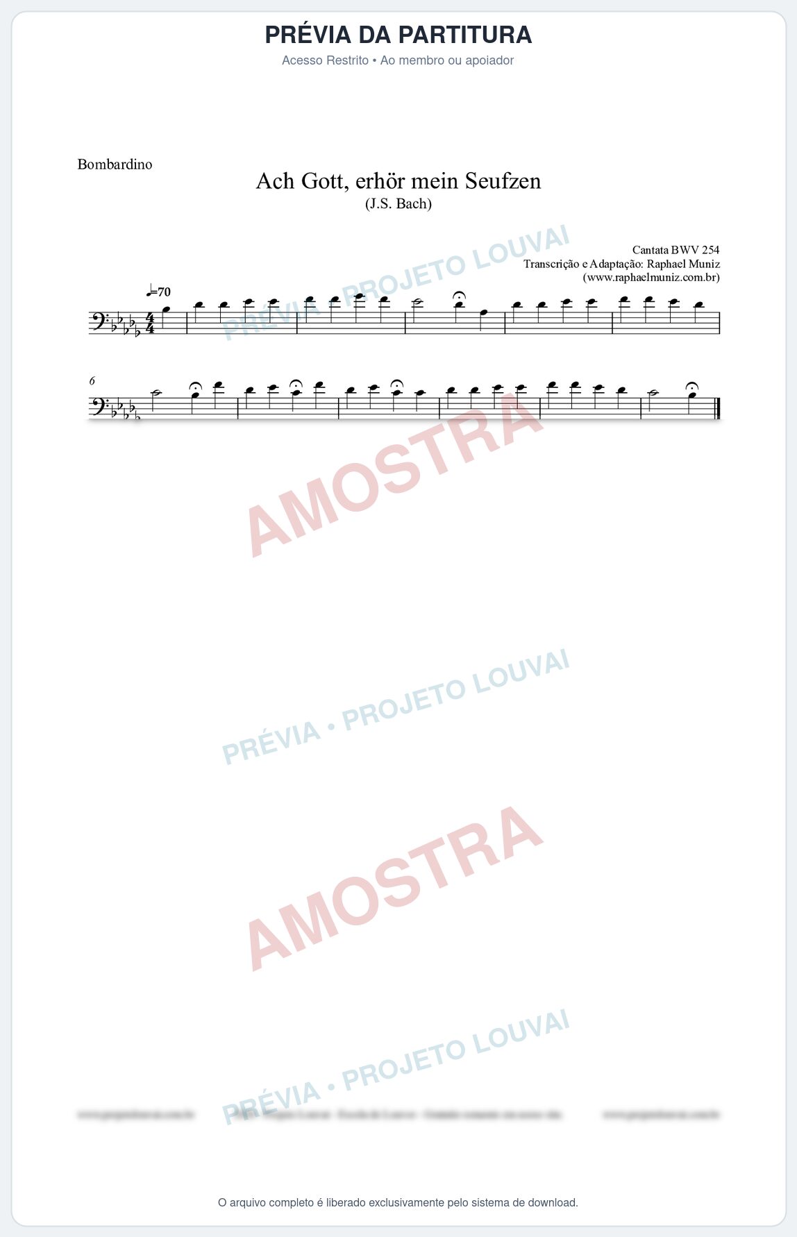 Prévia protegida da primeira página da partitura Partitura para Bombardino - Ach Gott, erhör mein Seufzen (BWV 254) (Tom G#m) - Johann Sebastian Bach
