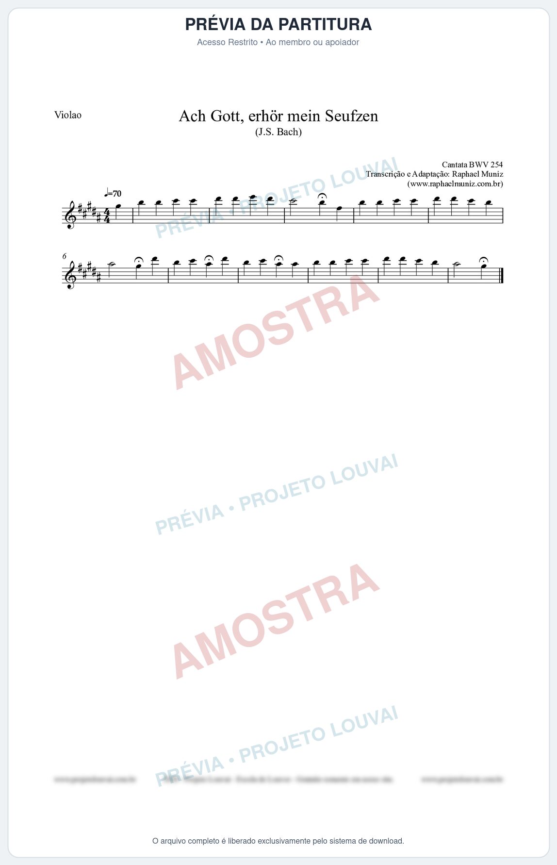 Prévia protegida da primeira página da partitura Partitura para Violão - Ach Gott, erhör mein Seufzen (BWV 254) (Tom G#m) - Johann Sebastian Bach
