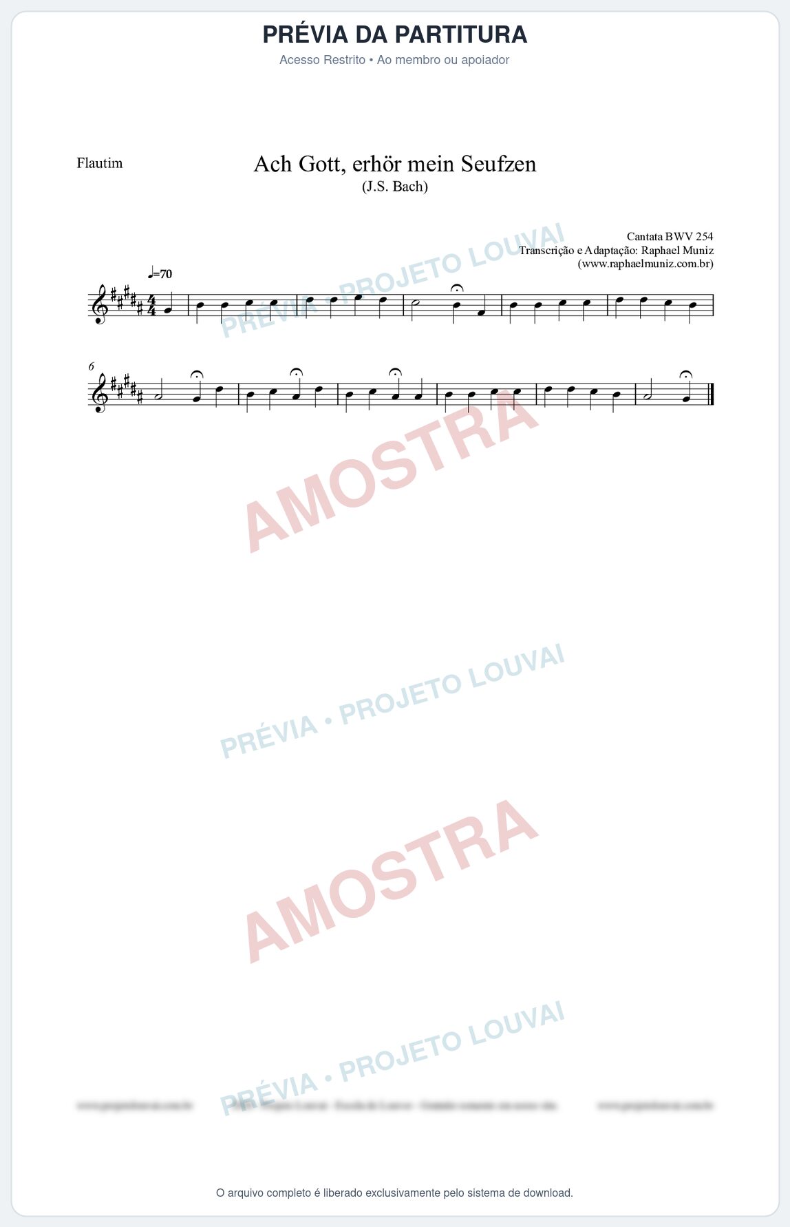 Prévia protegida da primeira página da partitura Partitura para Flautim - Ach Gott, erhör mein Seufzen (BWV 254) (Tom G#m) - Johann Sebastian Bach