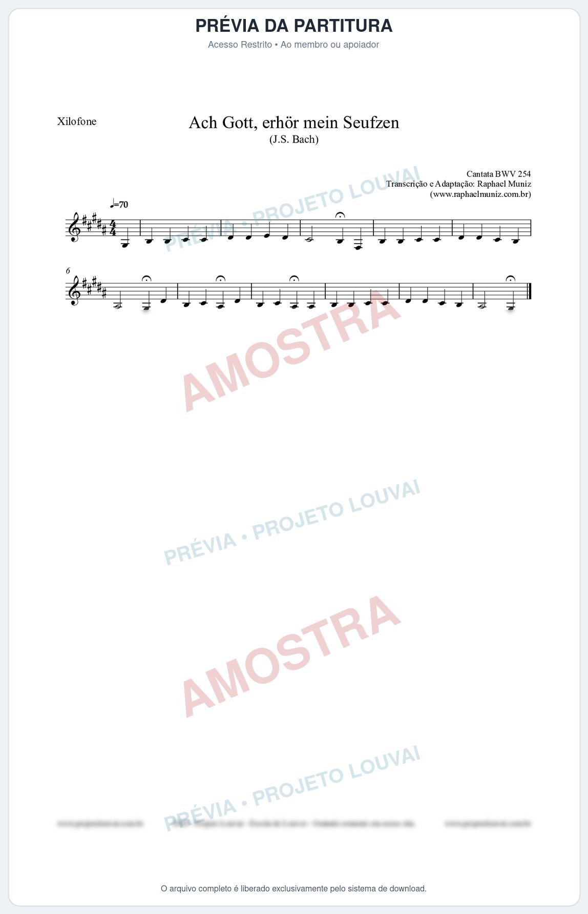 Prévia protegida da primeira página da partitura Partitura para Xilofone - Ach Gott, erhör mein Seufzen (BWV 254) (Tom G#m) - Johann Sebastian Bach