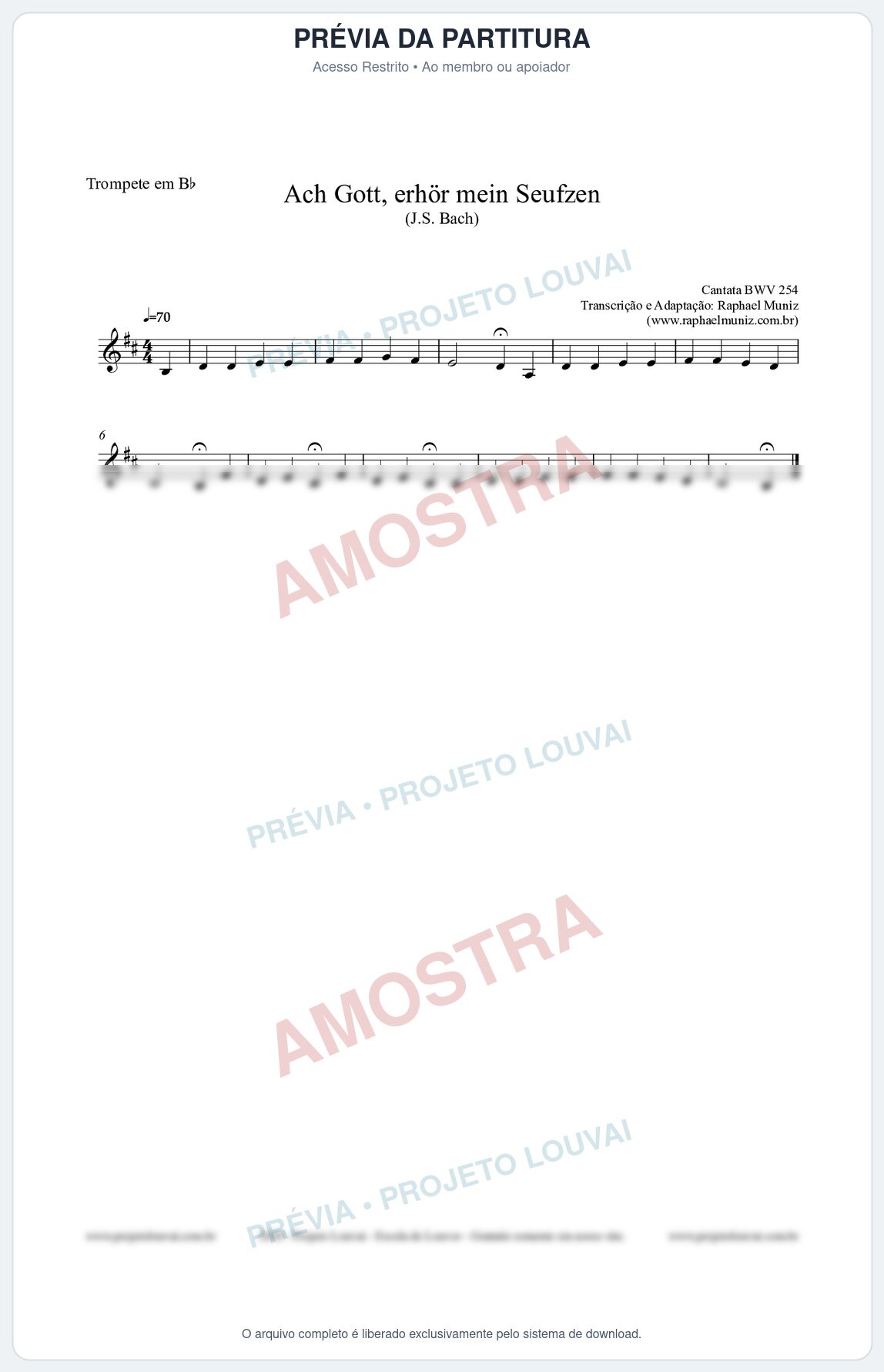 Prévia protegida da primeira página da partitura Partitura para Trompete em Bb - Ach Gott, erhör mein Seufzen (BWV 254) (Tom Am) - Johann Sebastian Bach
