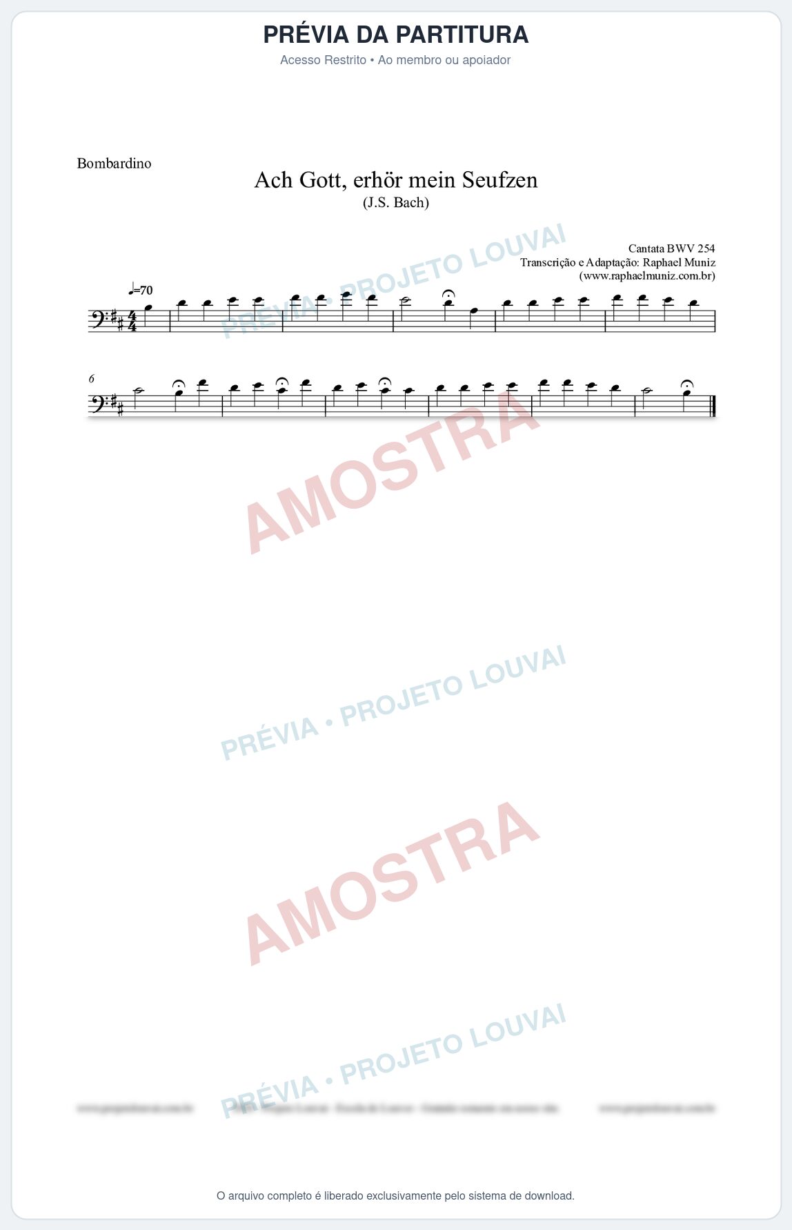 Prévia protegida da primeira página da partitura Partitura para Bombardino - Ach Gott, erhör mein Seufzen (BWV 254) (Tom Am) - Johann Sebastian Bach
