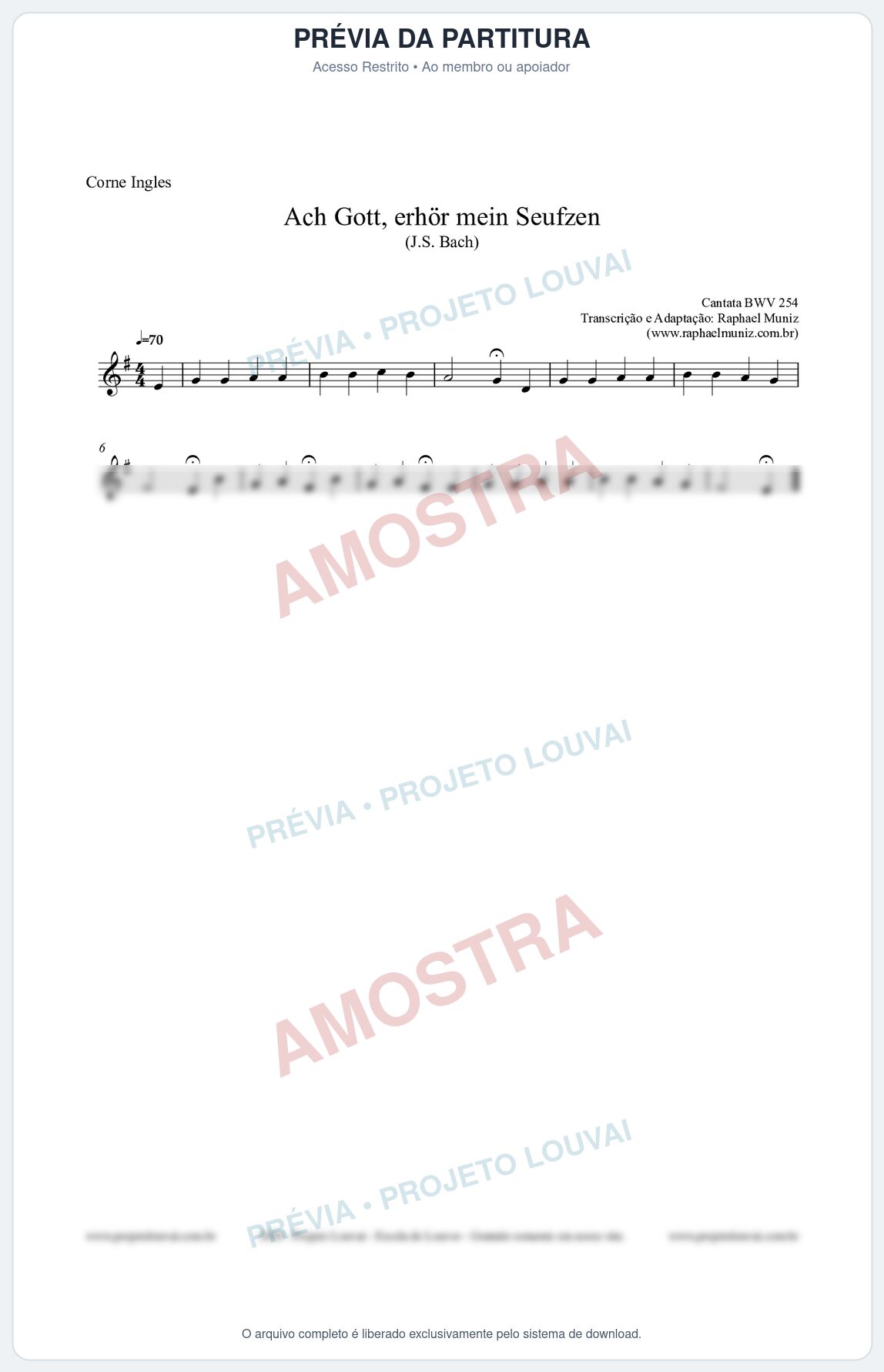 Prévia protegida da primeira página da partitura Partitura para Corne Inglês - Ach Gott, erhör mein Seufzen (BWV 254) (Tom Am) - Johann Sebastian Bach