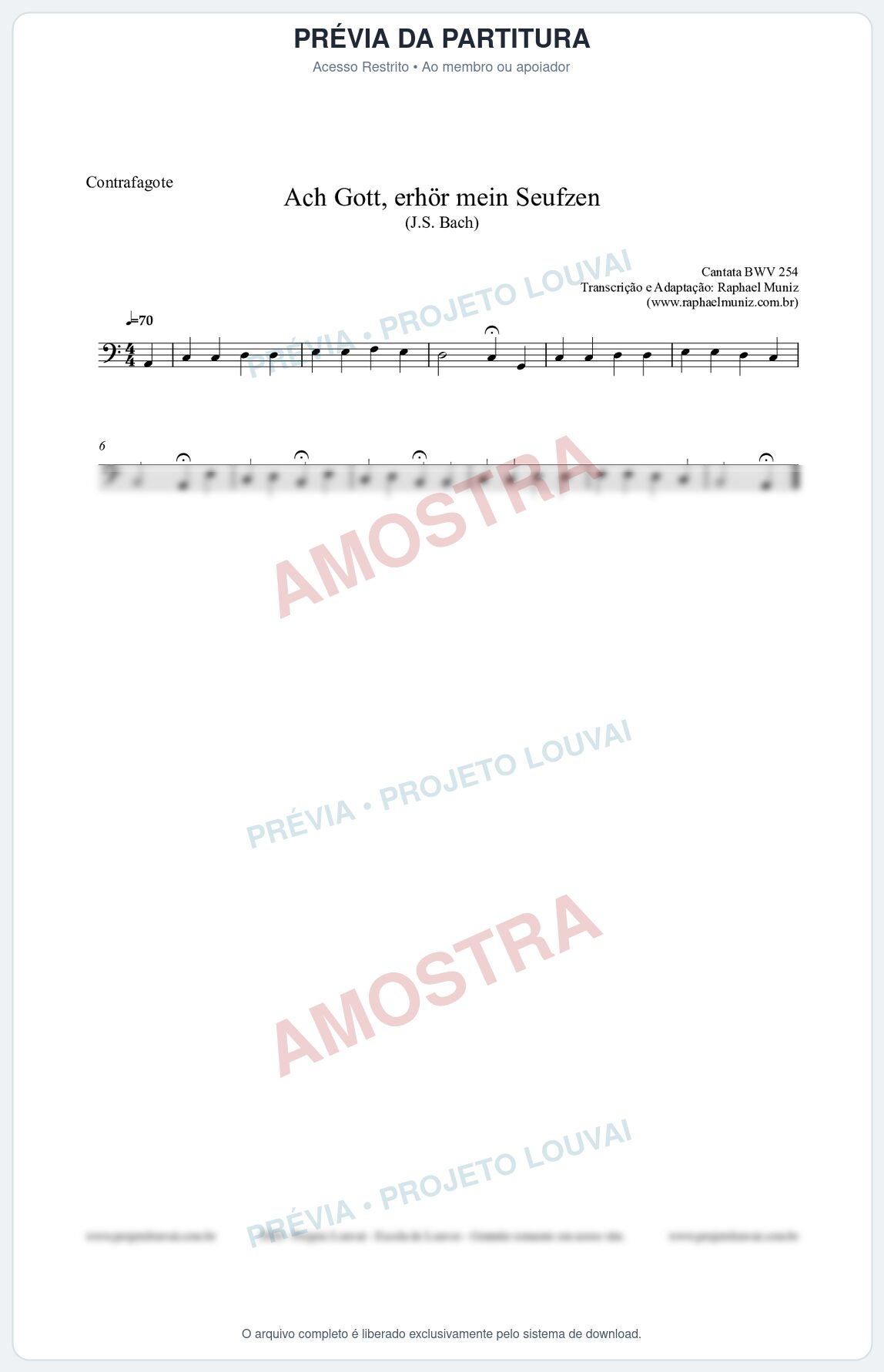 Prévia protegida da primeira página da partitura Partitura para Contrafagote - Ach Gott, erhör mein Seufzen (BWV 254) (Tom Am) - Johann Sebastian Bach