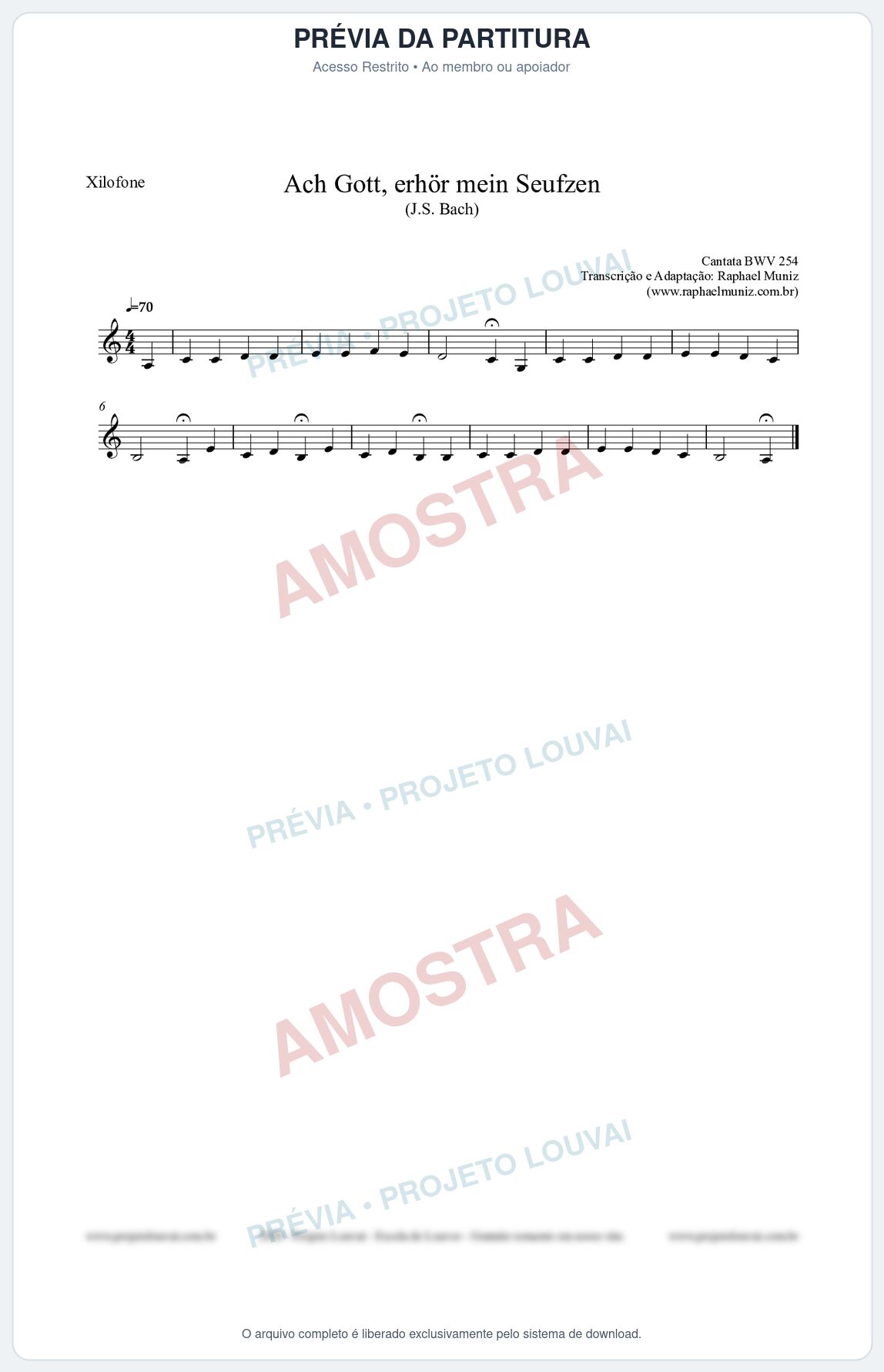 Prévia protegida da primeira página da partitura Partitura para Xilofone - Ach Gott, erhör mein Seufzen (BWV 254) (Tom Am) - Johann Sebastian Bach
